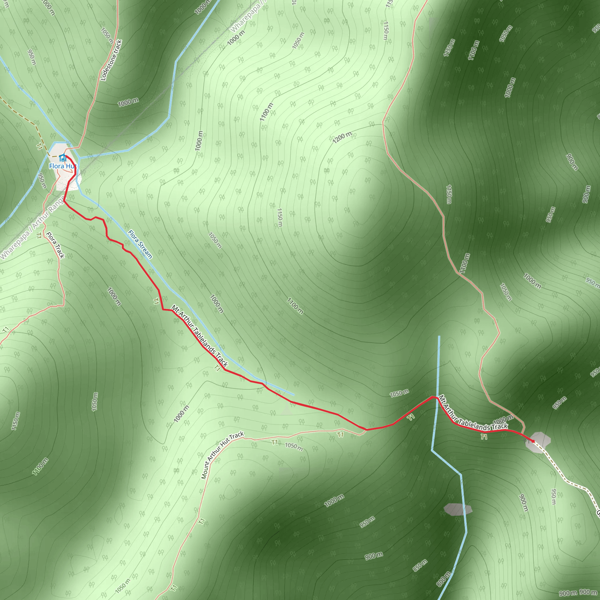 Flora Car Park to Flora Hut mobile static map