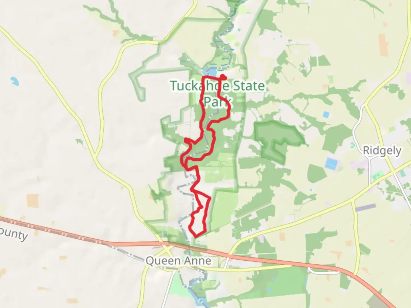 An image depicting the trail Tuckahoe Boat Ramp and Pee Wee's Loop Trail and its surrounding area.