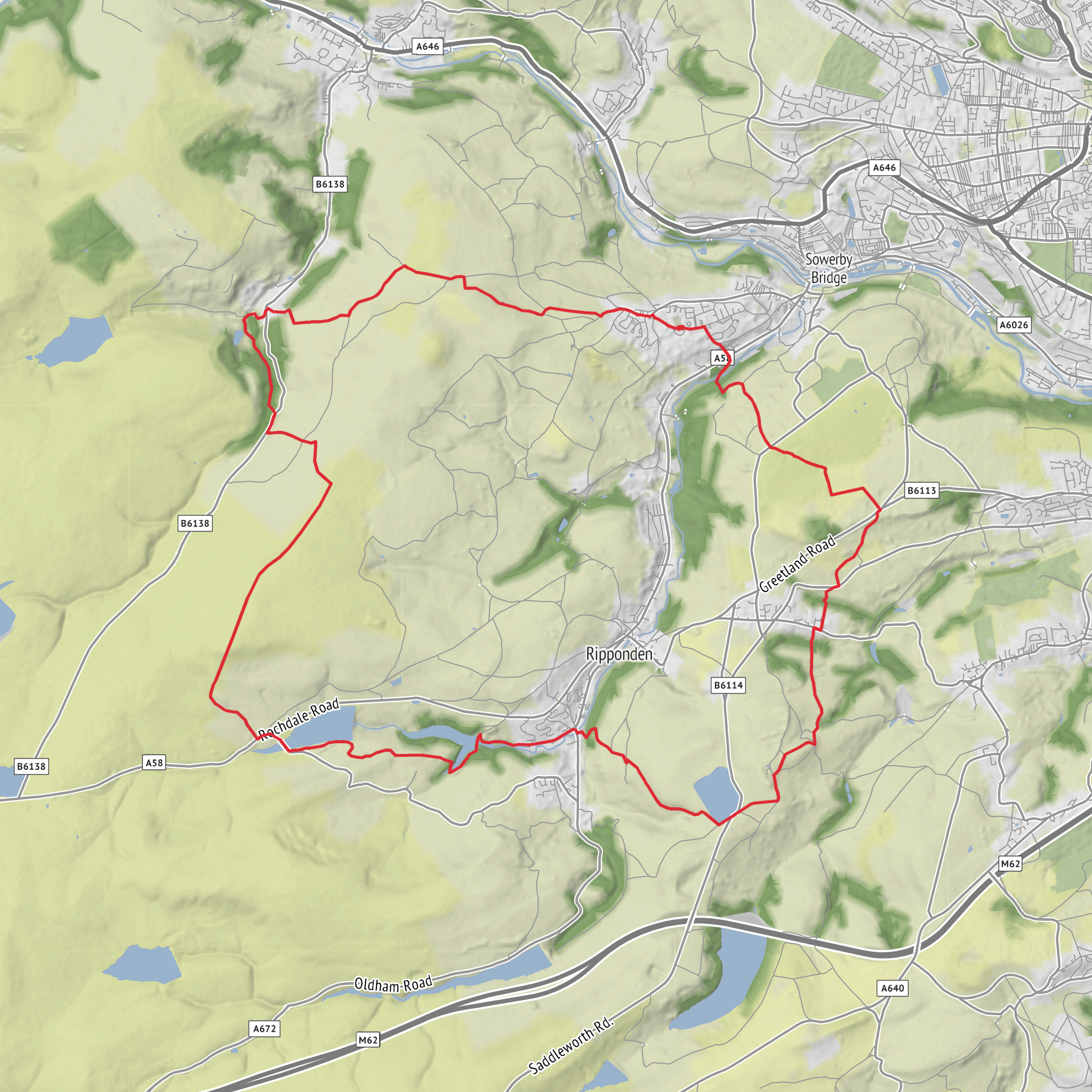 The Calderdale Hike short route mobile static map