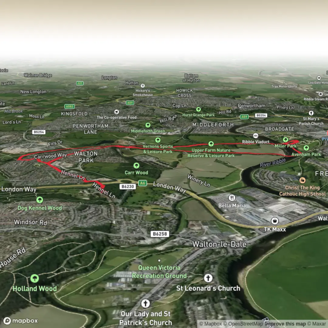 An image depicting the trail Hike from Walton-le-Dale to Avenham Park via River Ribble and its surrounding area.