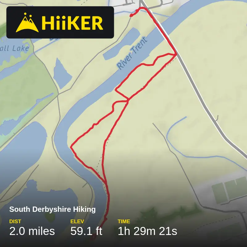 A map preview of the recording South Derbyshire Hiking.