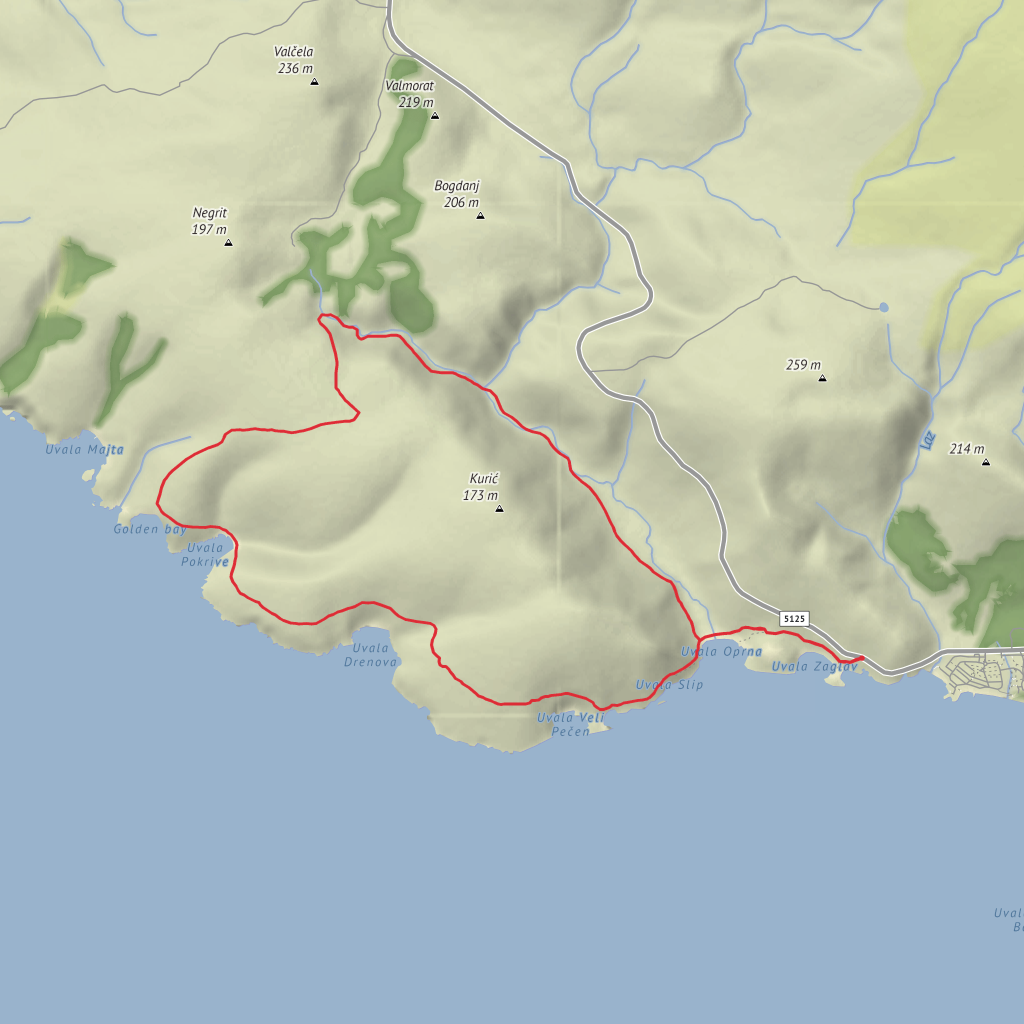 Bauxite Mines Loop via Uvala Oprna and Golden Bay mobile static map