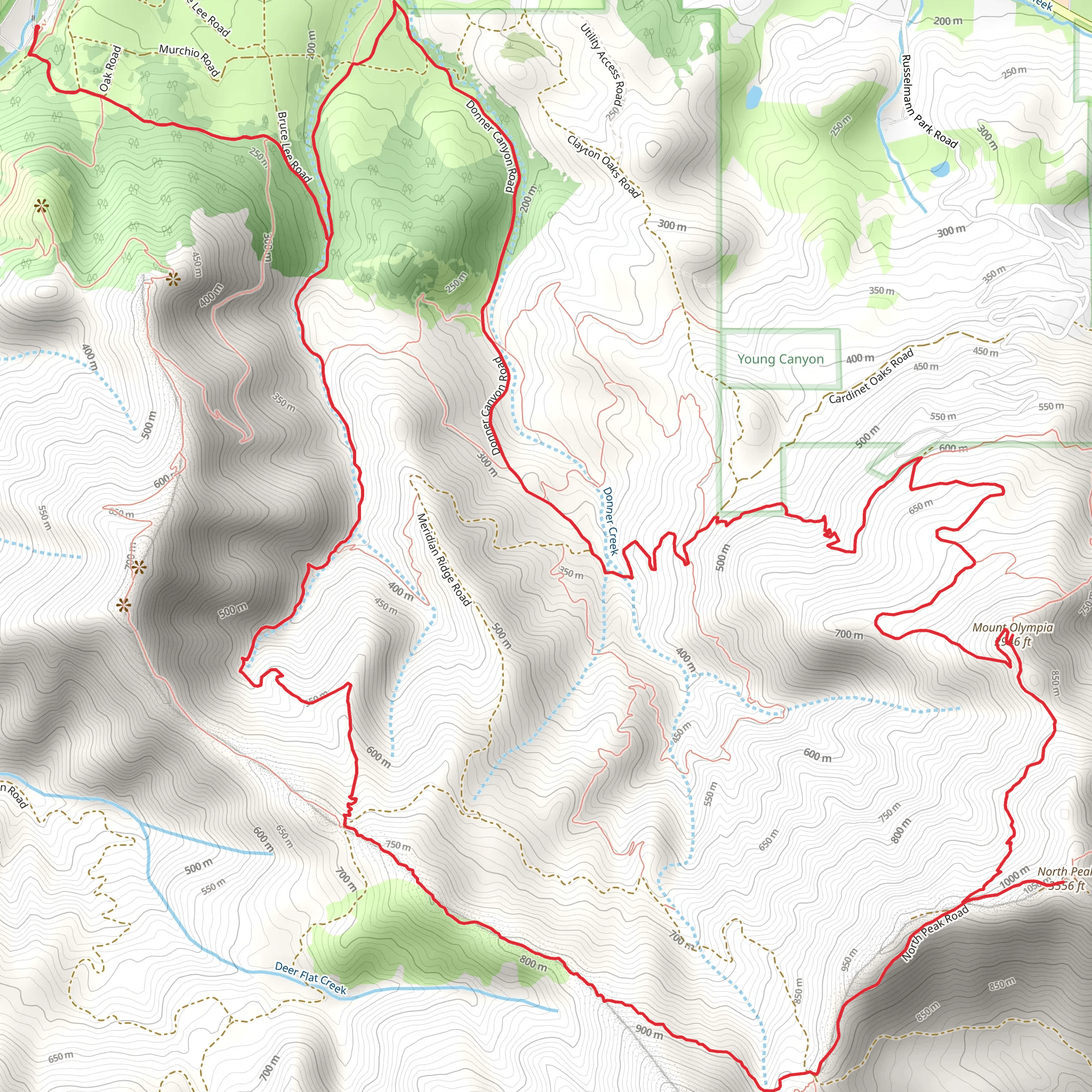 Coulter Pines, Falls, Mount Olympia and North Peak Loop Trail mobile static map