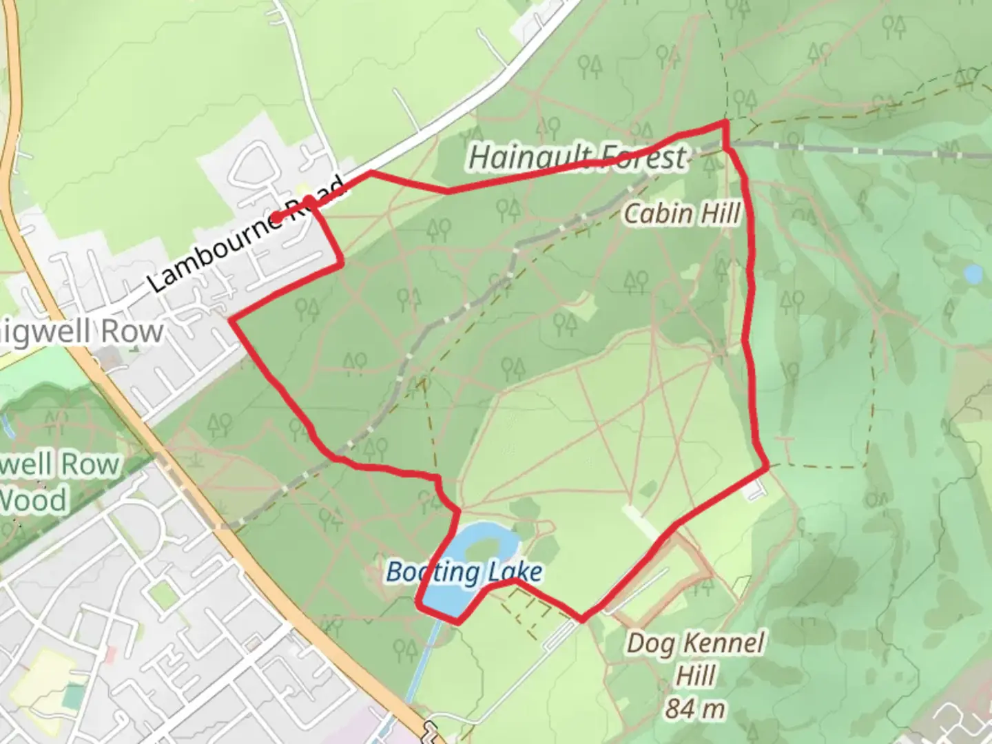 An image depicting the trail Boating Lake and Cabin's Plain and its surrounding area.