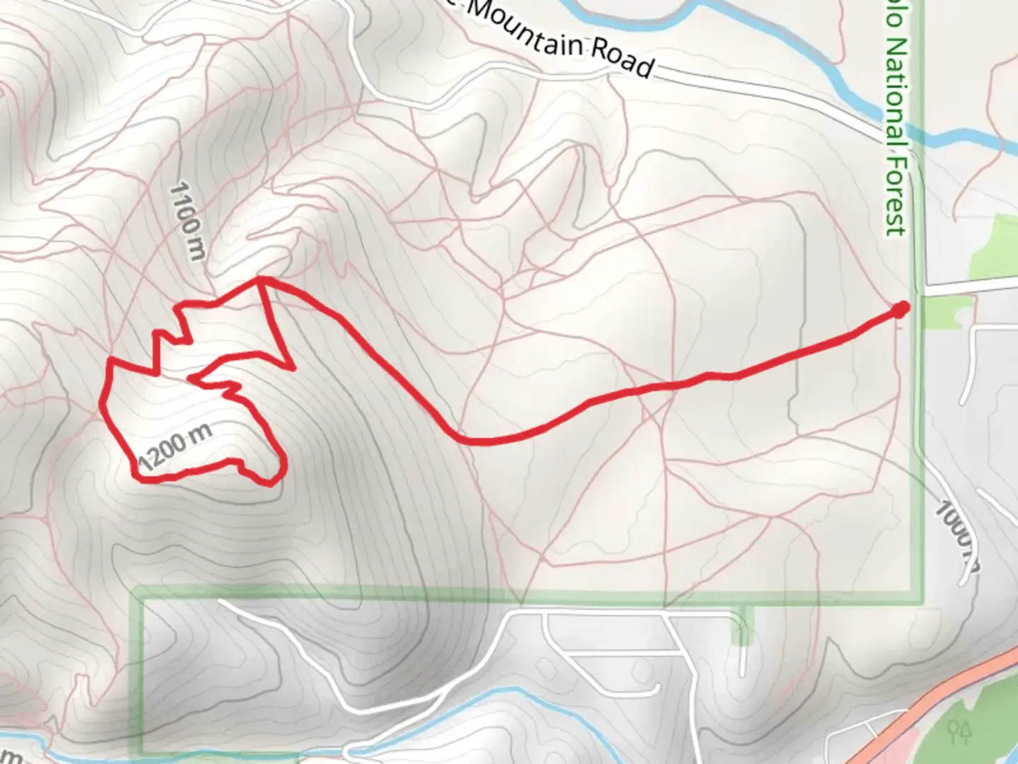 An image depicting the trail Blue Mountain Hike Loop from Forest Hill Lane and its surrounding area.