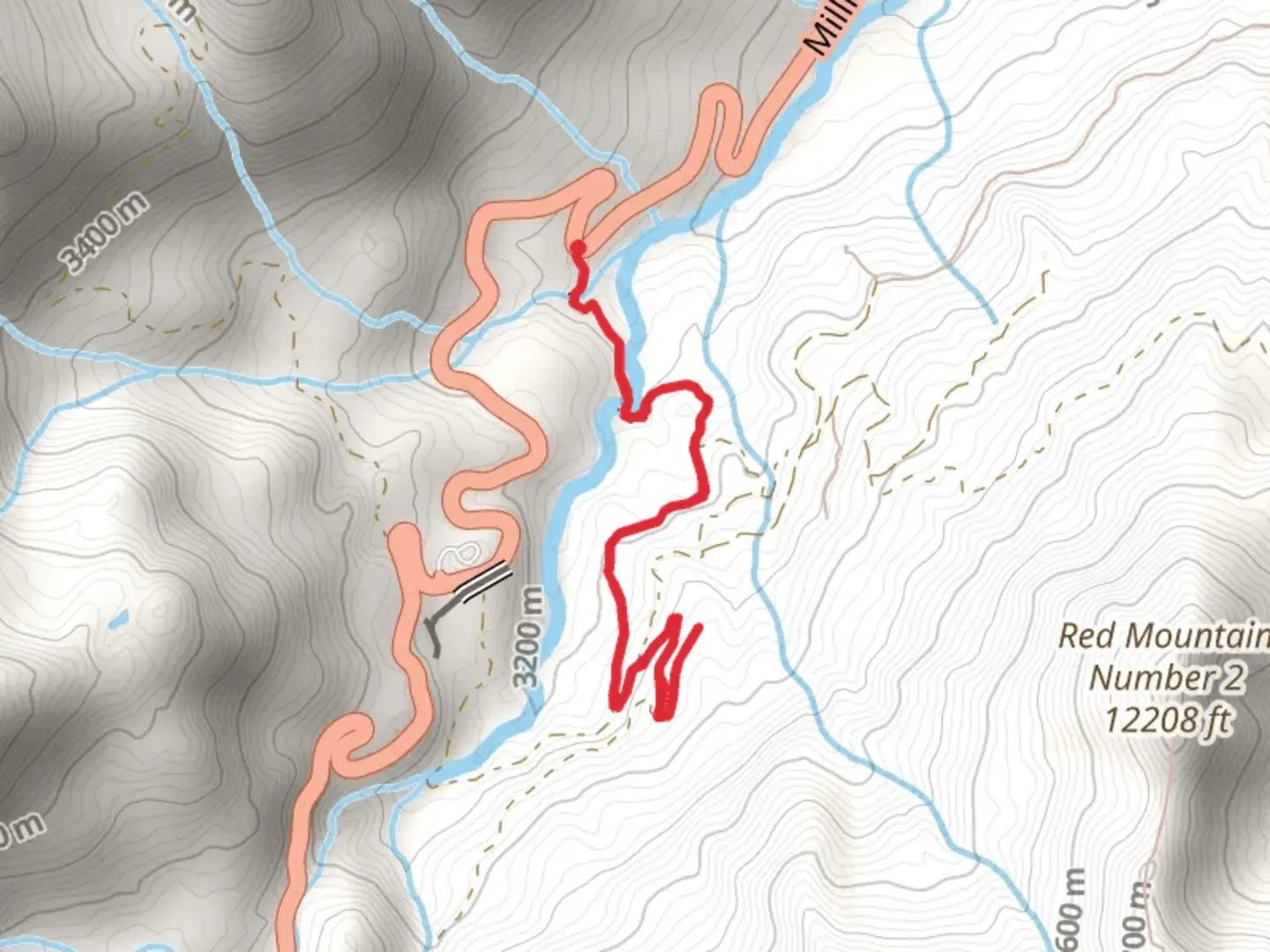 An image depicting the trail Dispersed camp site - Red Mountain Creek and its surrounding area.