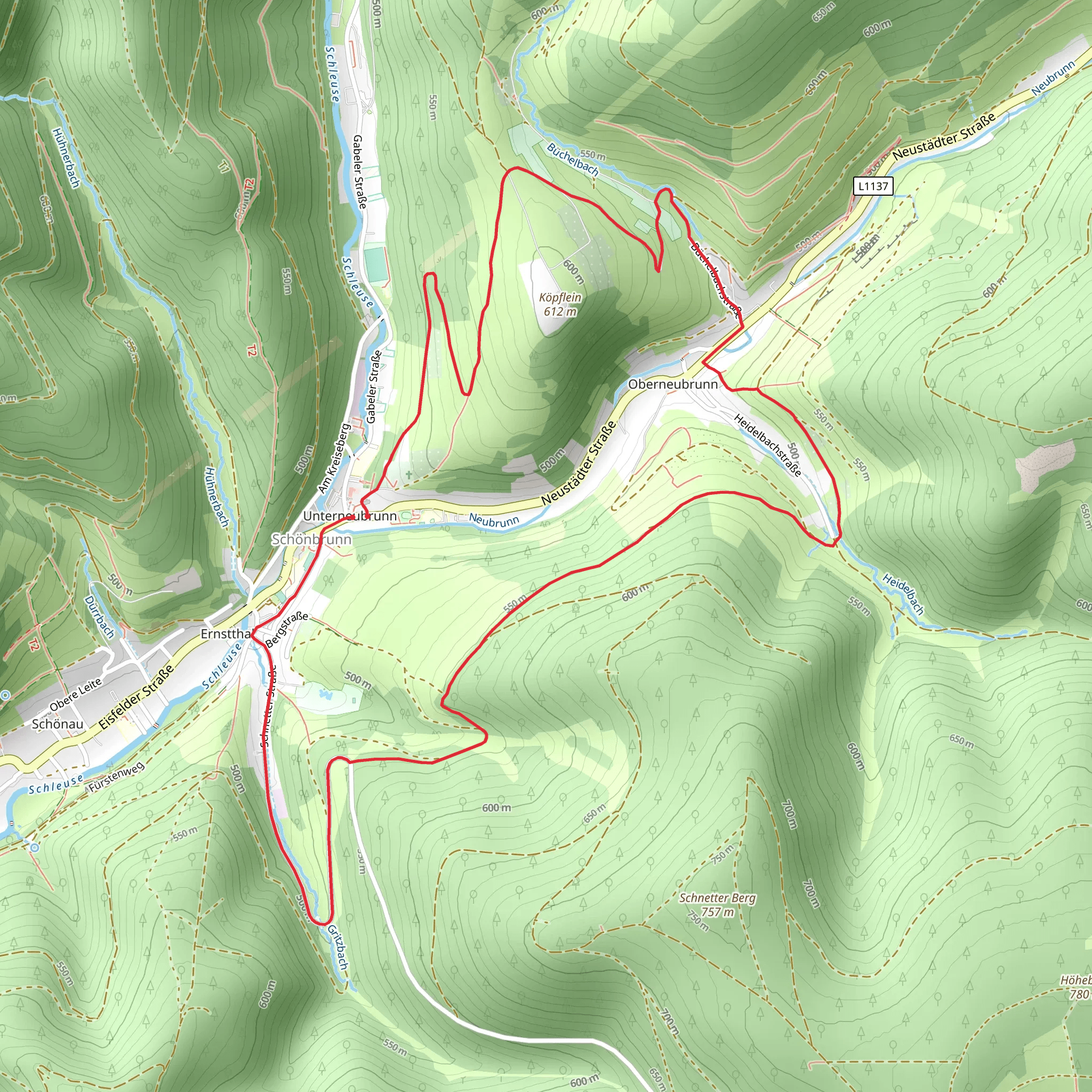 Rennsteig Leiter Schoenbrunn and Panoramablick Loop mobile static map