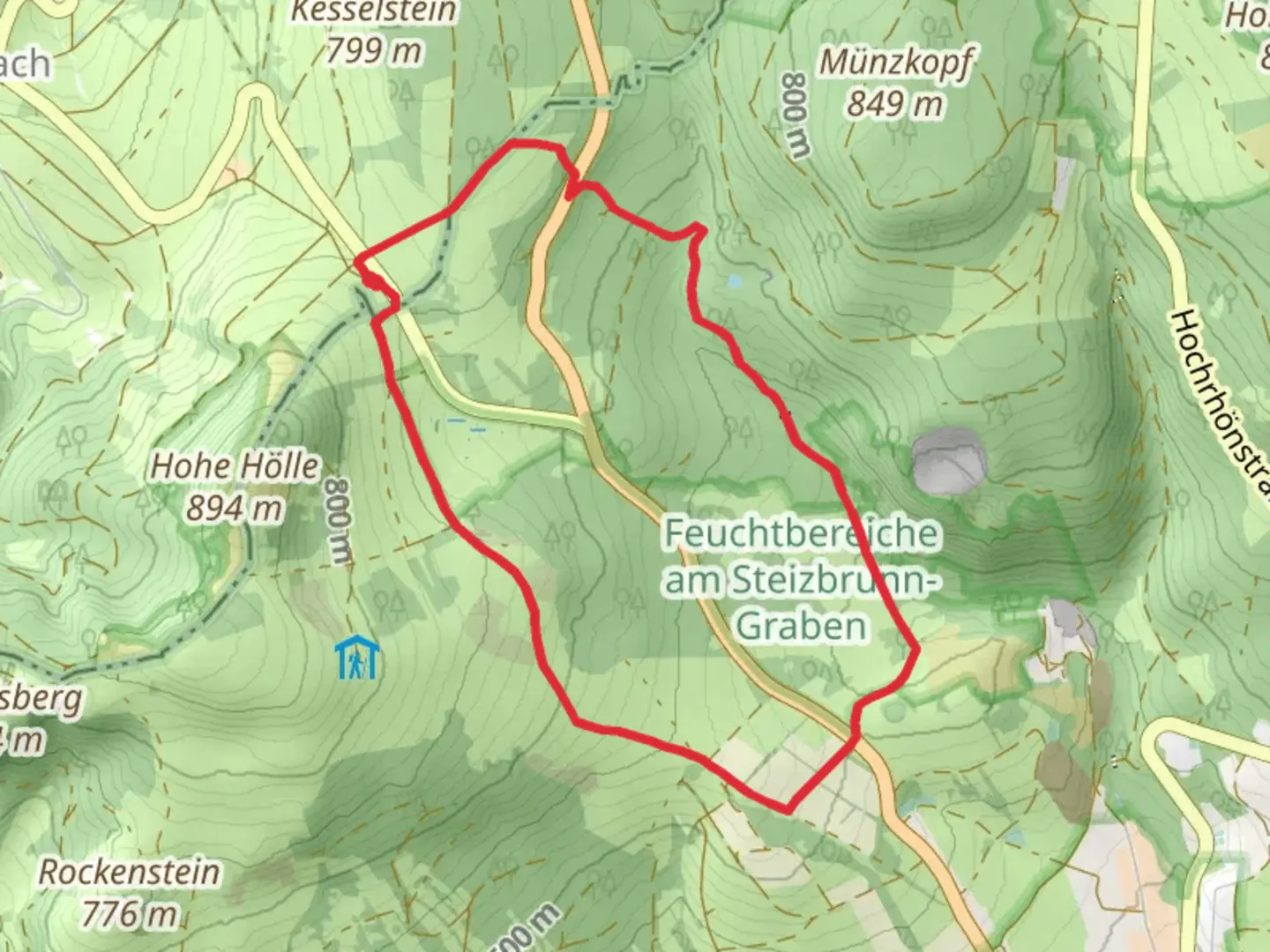 An image depicting the trail Rhoen Rundweg Bischofsheim and its surrounding area.