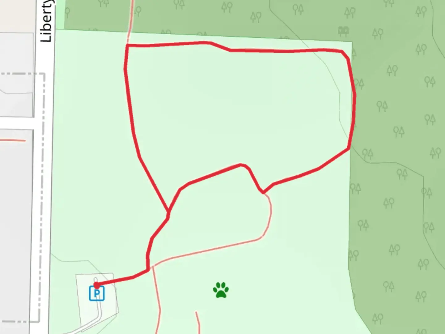 An image depicting the trail Liberty Road Loop and its surrounding area.