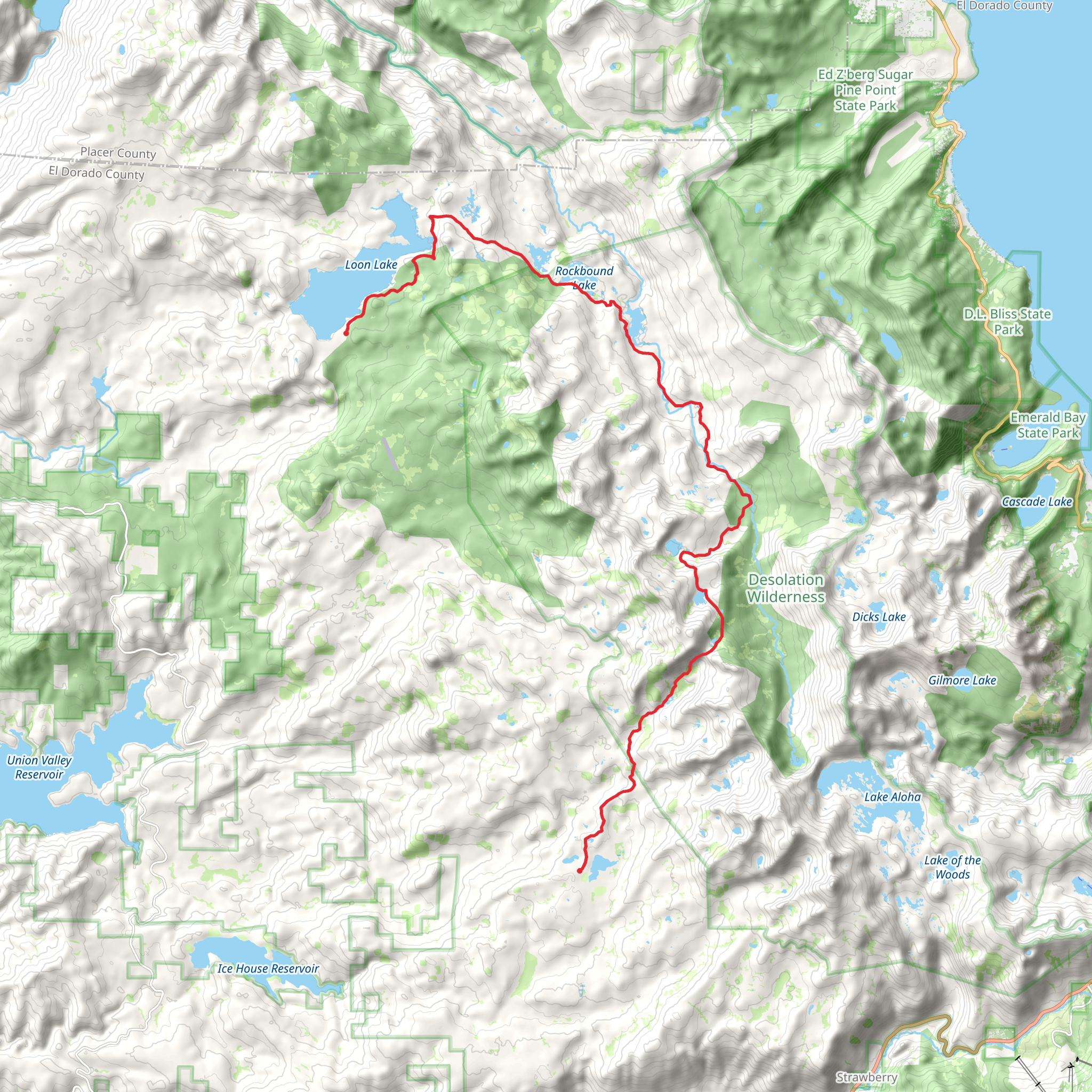 Ribicon Reservoir and Buck Island Lake and Loon Lake via Rubicon Trail mobile static map