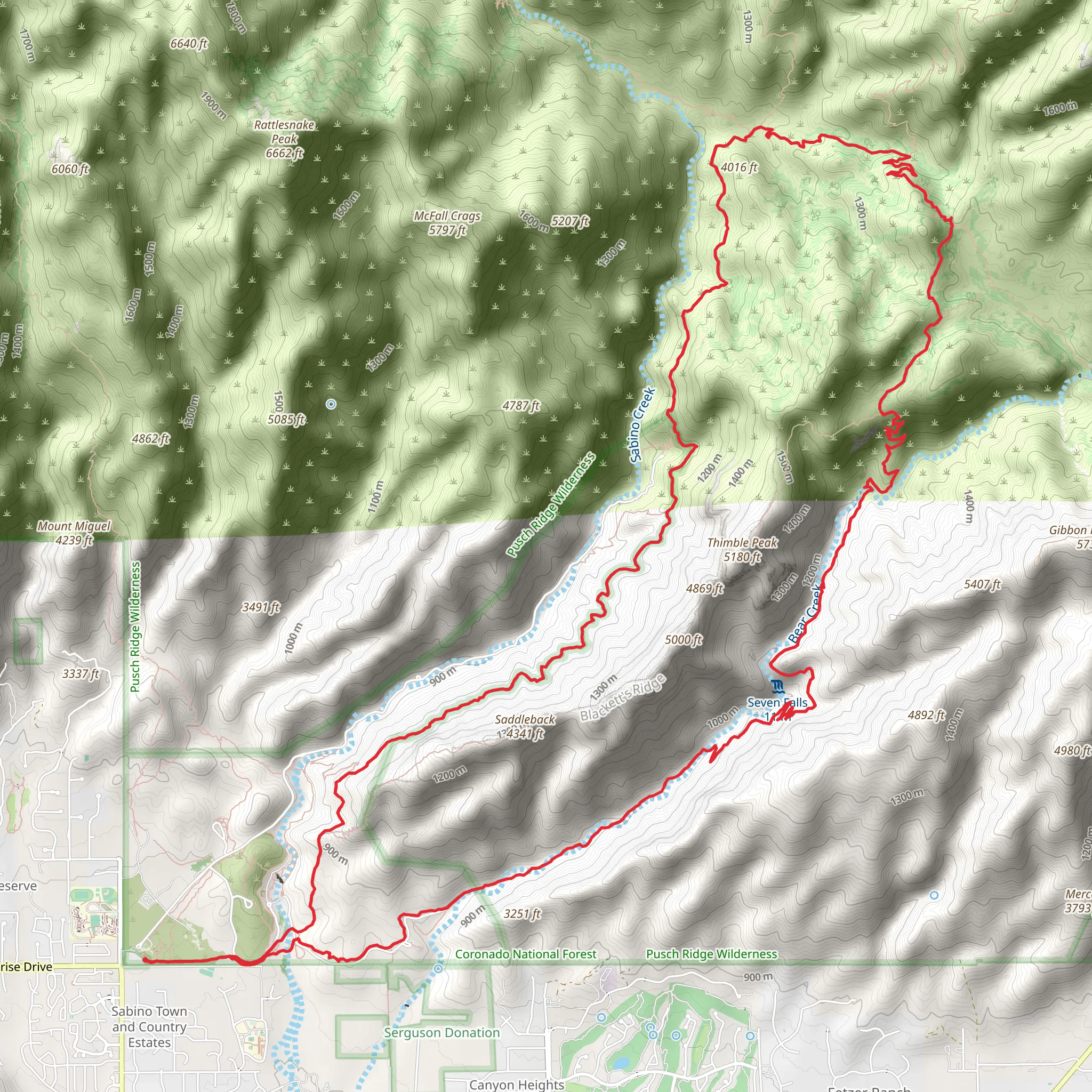 Bear Canyon, Sycamore Saddle and Phoneline Loop Trail mobile static map