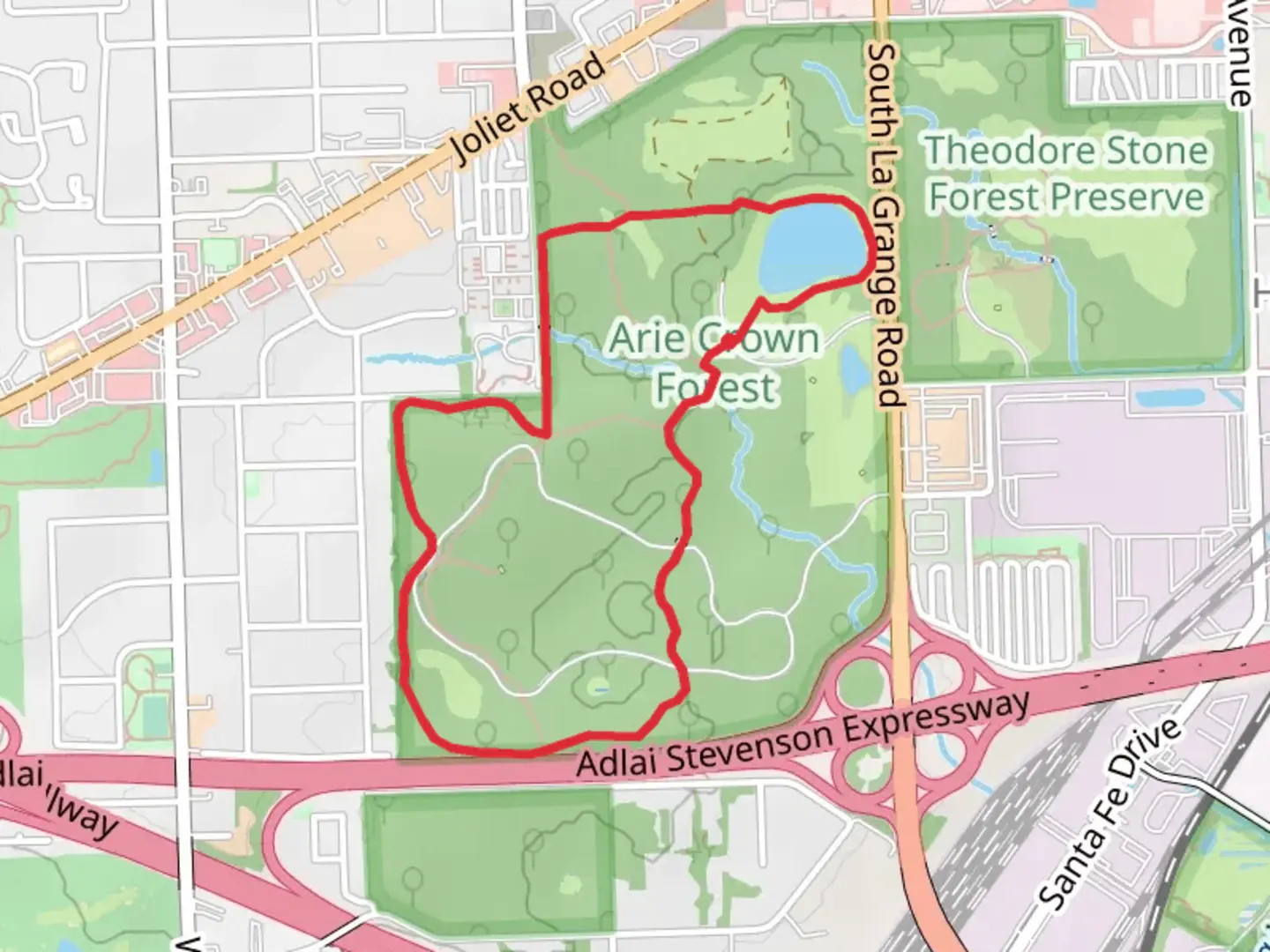 An image depicting the trail Ida Lake and Arie Crown Yellow Unpaved Loop Trail and its surrounding area.