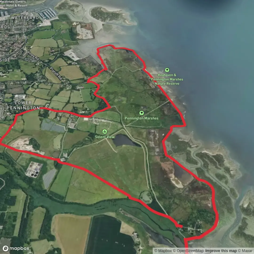 An image depicting the trail Keyhaven and Oxey Marsh Loop and its surrounding area.