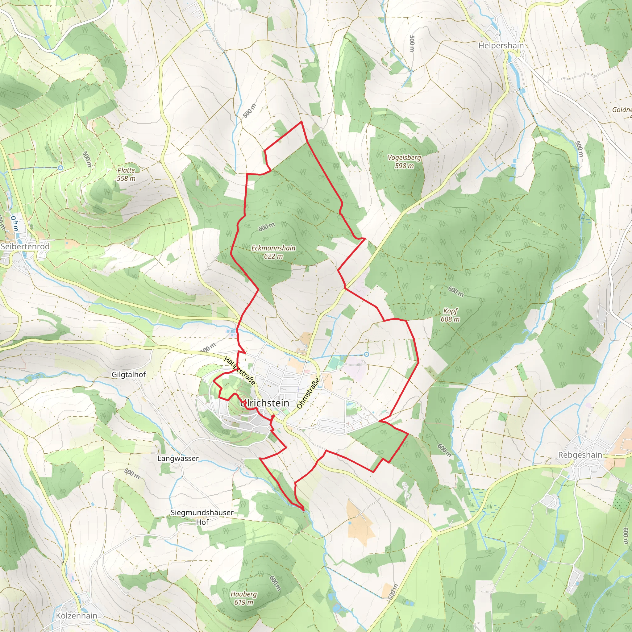 Ohmquelle, Eckmannshain and Vogelsberg Garten Loop via Weitblicktour Ulrichstein mobile static map