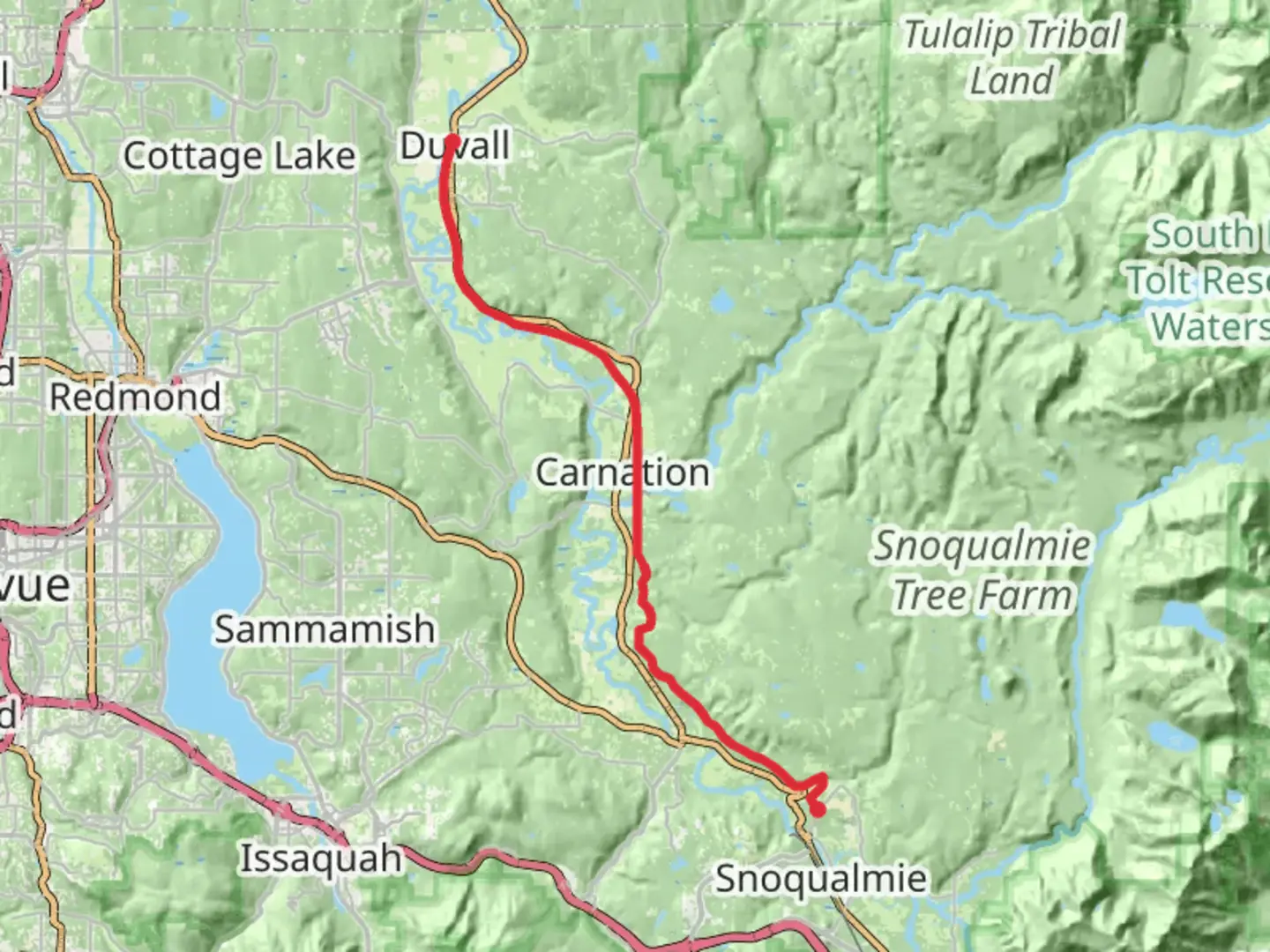 An image depicting the trail Snoqualmie Valley Trail - Duvall to Snoqualmie and its surrounding area.