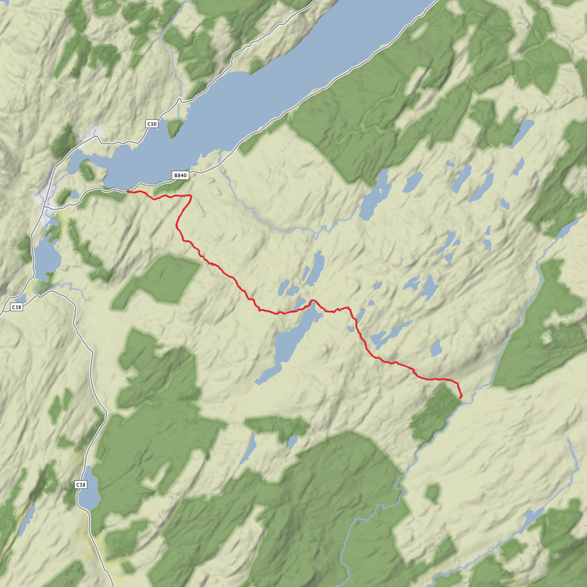 Carron Bothy via Loch Tunnaig and Loch Gaineamhach mobile static map