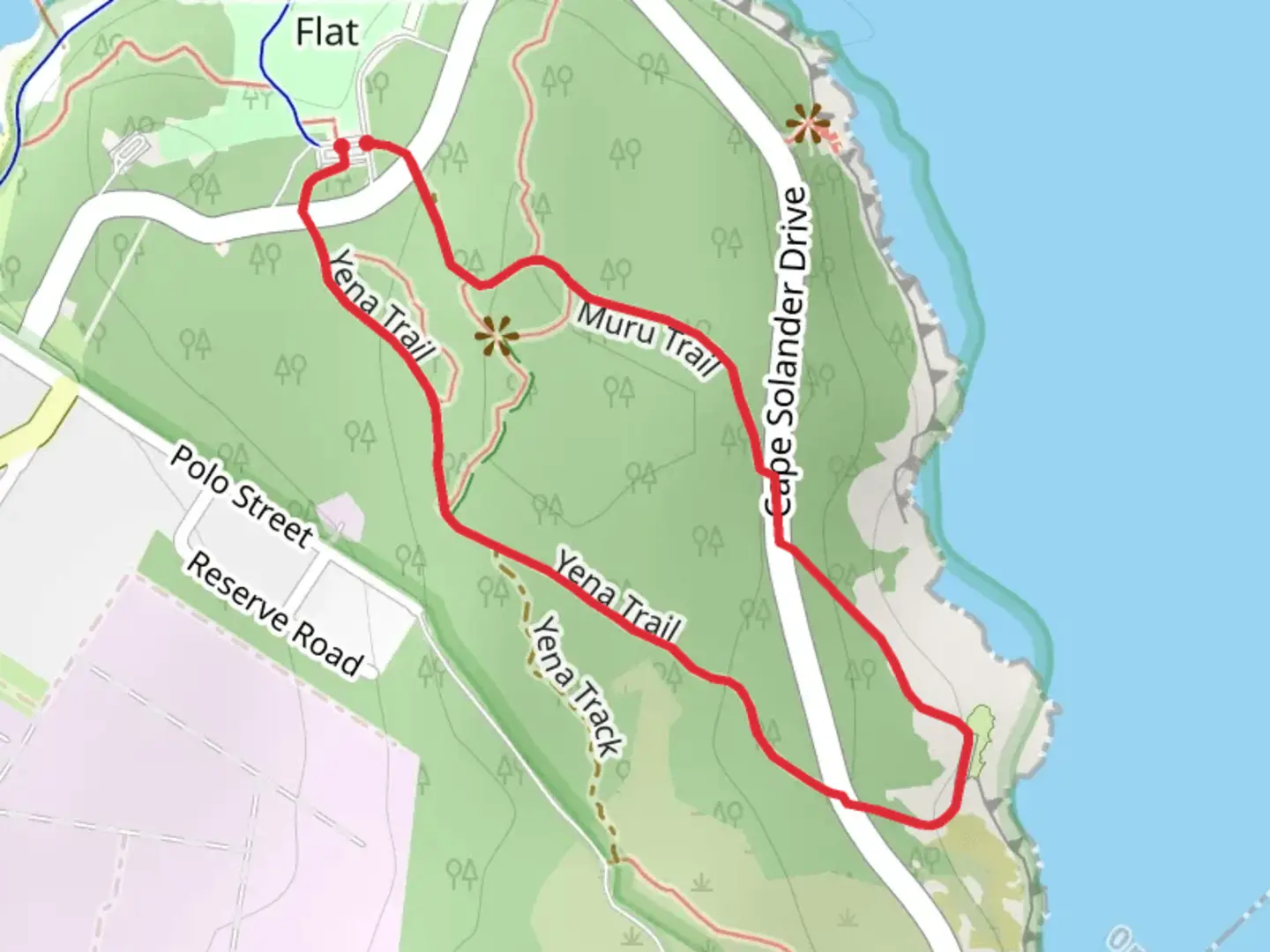 An image depicting the trail Muru and Yena Tracks and its surrounding area.
