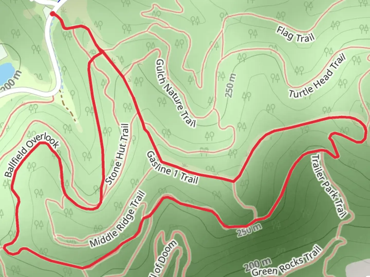 An image depicting the trail Gasline 1 and High Mountain Loop Trail and its surrounding area.