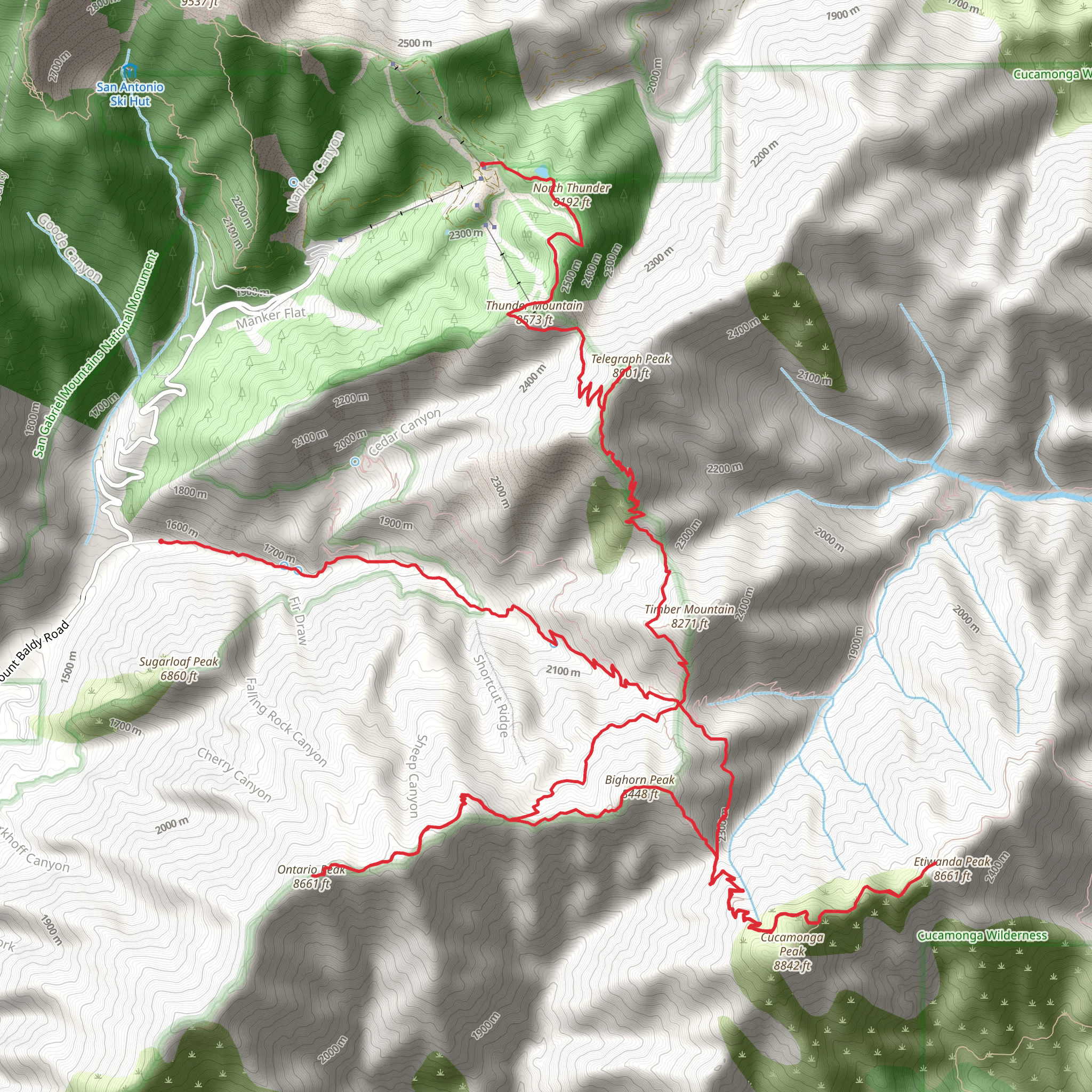 Ontario Peak, Bighorn Peak, Timber Mountain, Telegraph Peak and Thunder Mountain Knot mobile static map