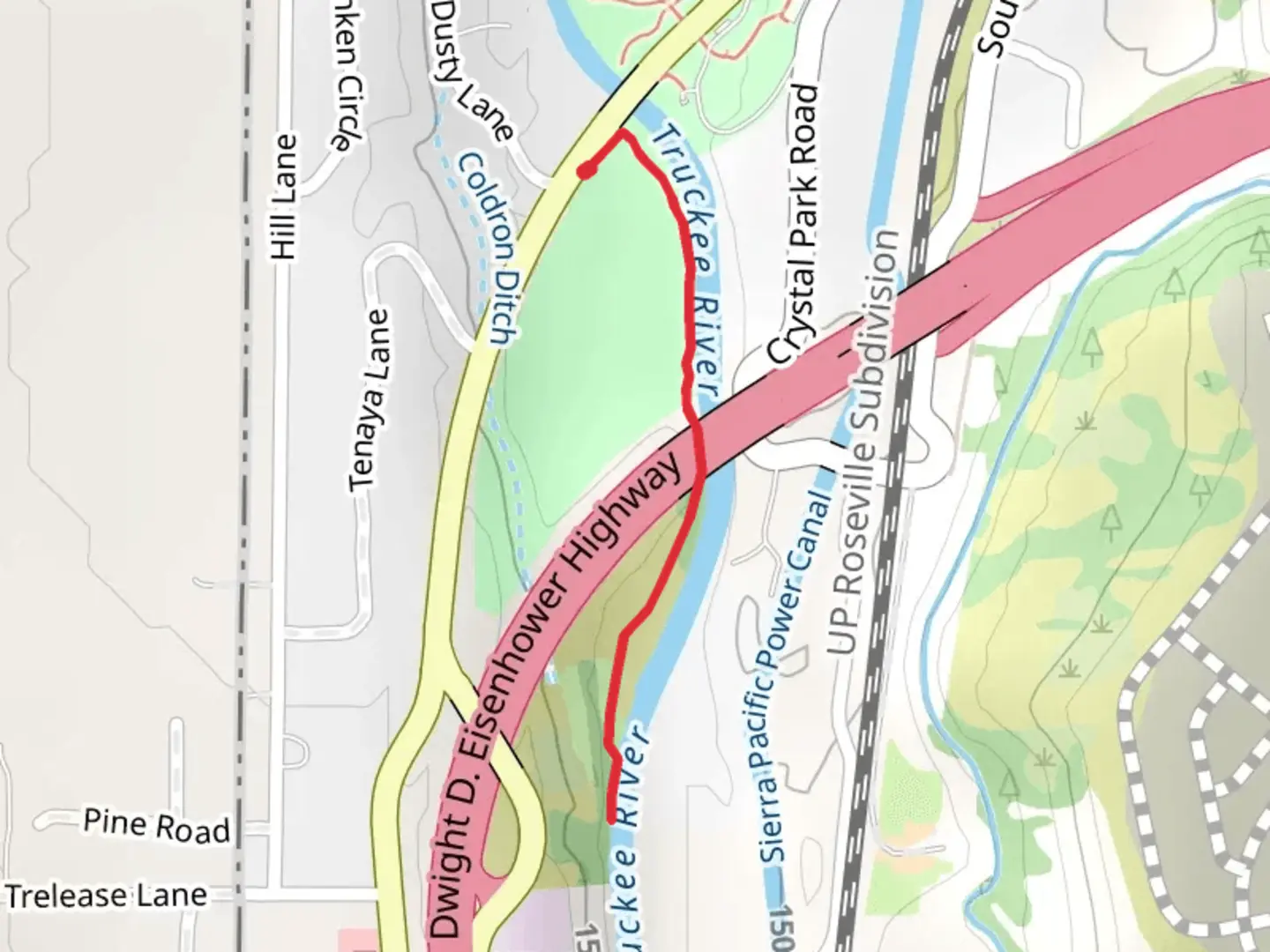 An image depicting the trail Truckee River - Fishermans Trail and its surrounding area.