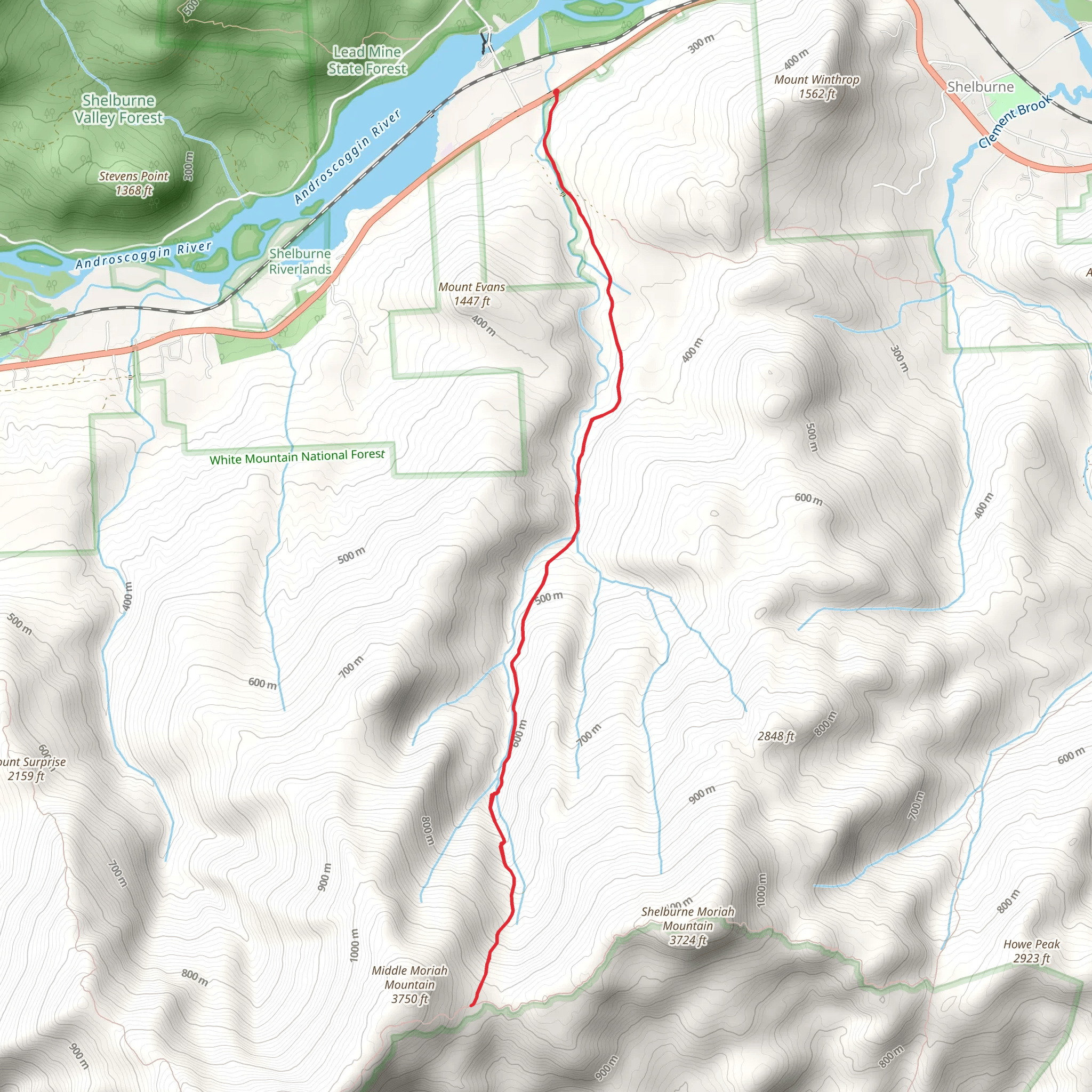 Middle Moriah Mountain via Rattle River mobile static map