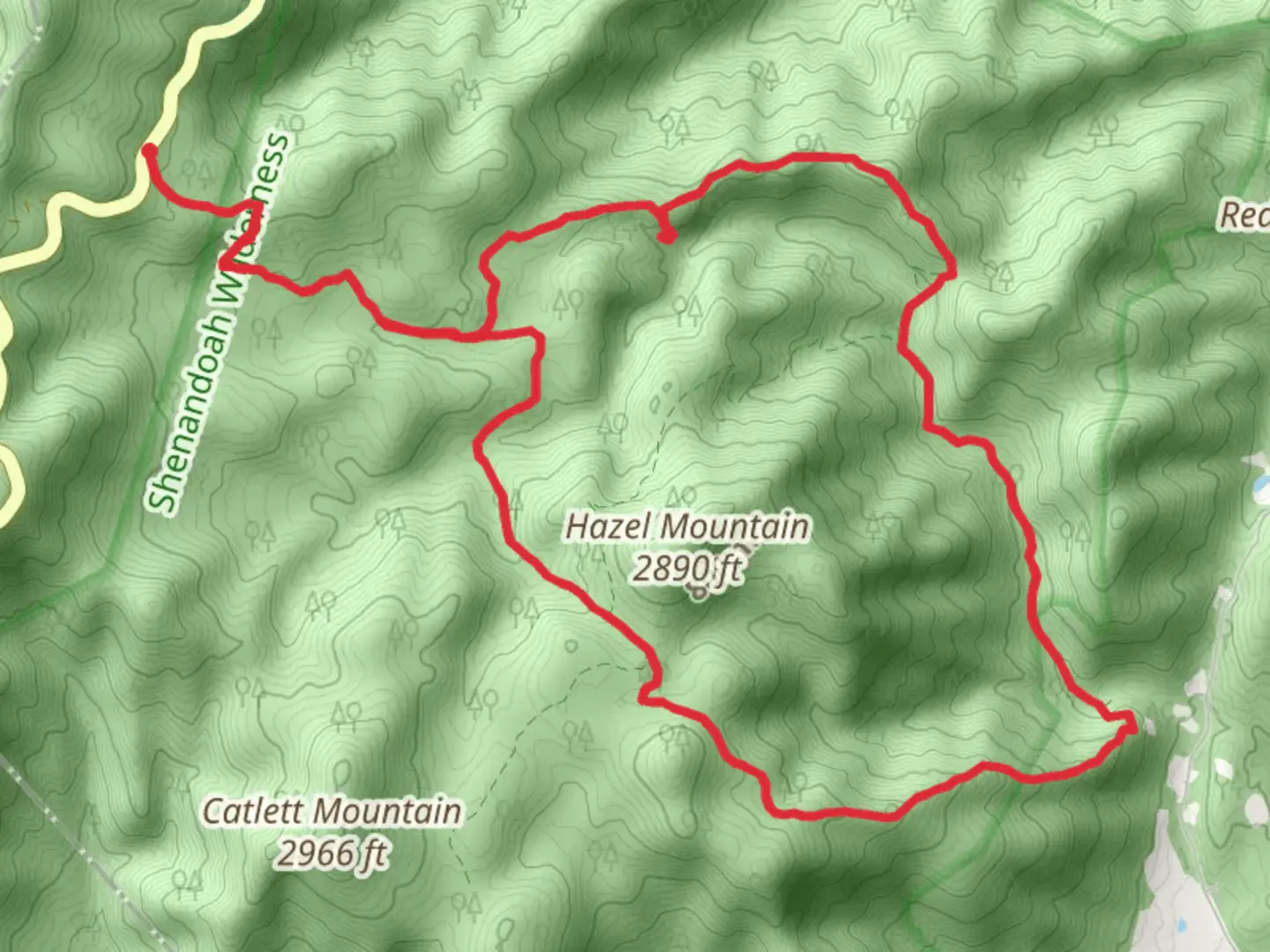 An image depicting the trail Hazel Mountain Loop via Hazel River and its surrounding area.