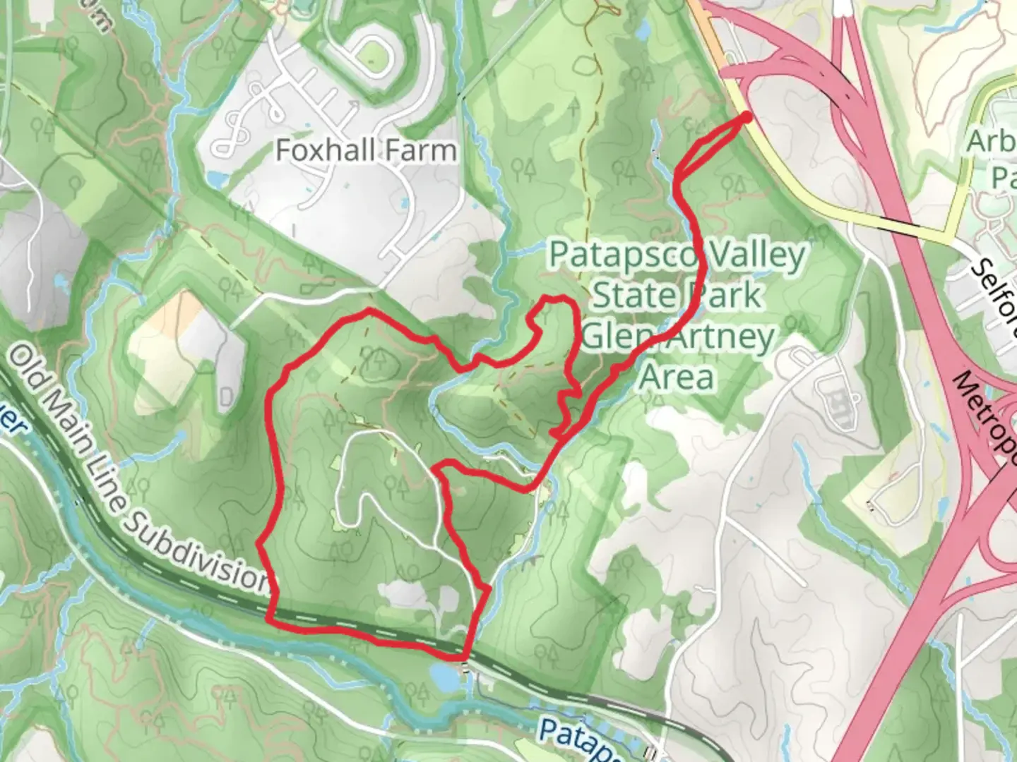 An image depicting the trail Soapstone, Vineyard Spring and Patapsco Traverse Loop Trail and its surrounding area.