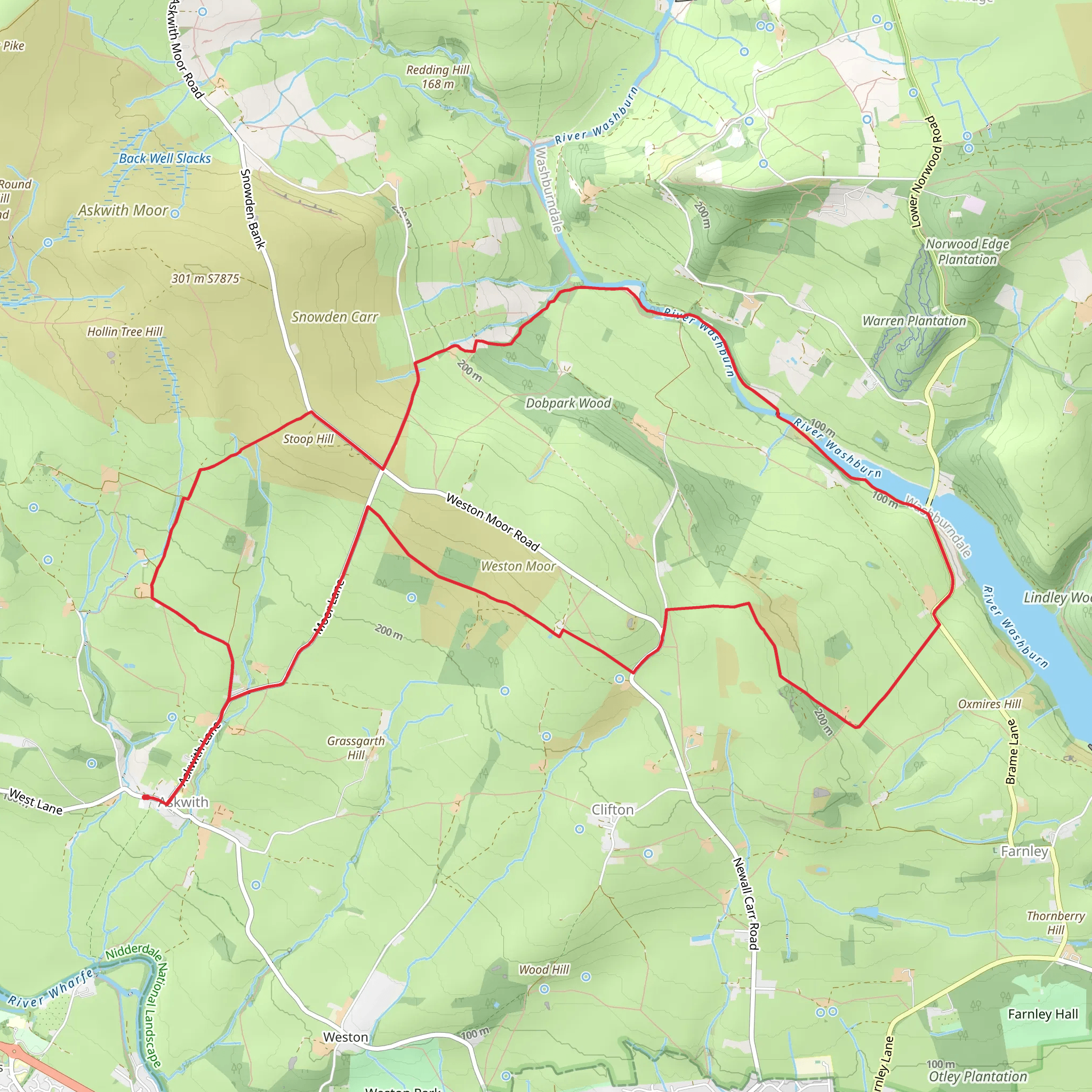 Lindley Wood Reservoir, Dob Park Mill and The Ellers Wood Loop mobile static map