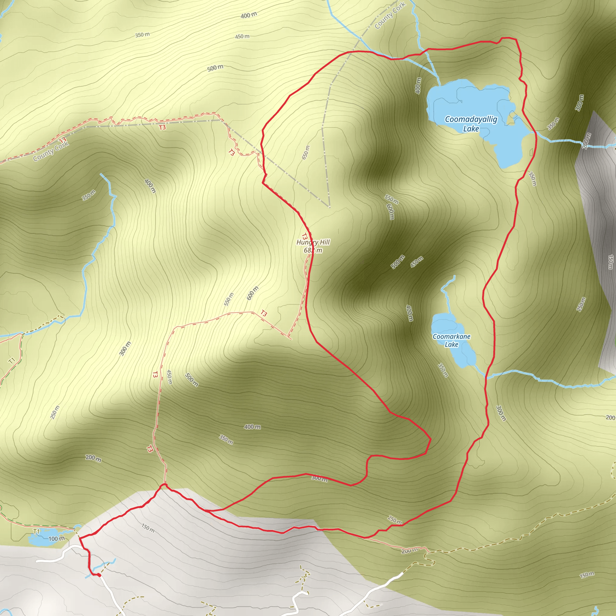 Hungry Hill and Coomadayallig Lake Walk mobile static map