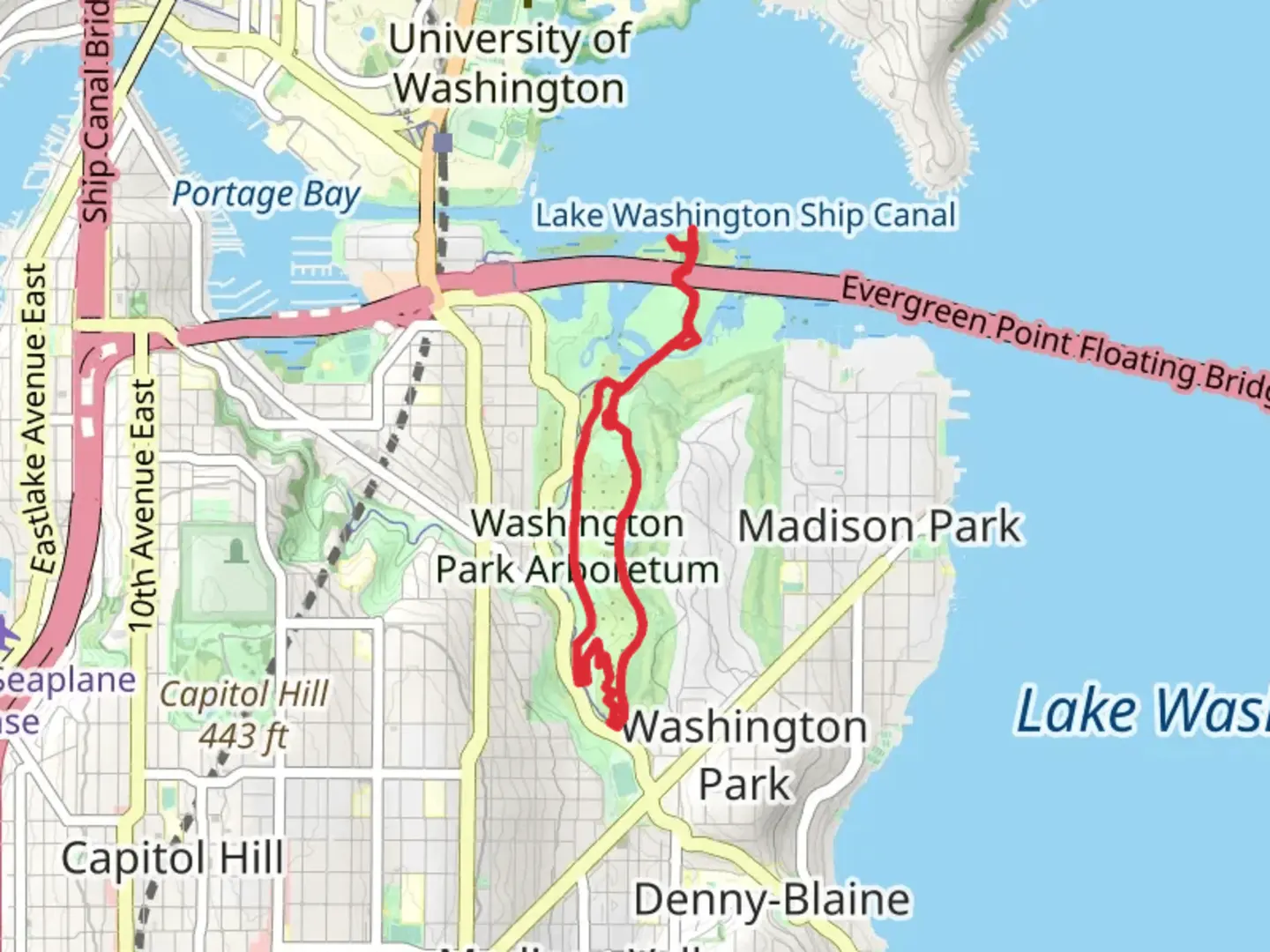 An image depicting the trail Foster Point Trail, Arboretum Loop Trail and Azalea Way and its surrounding area.