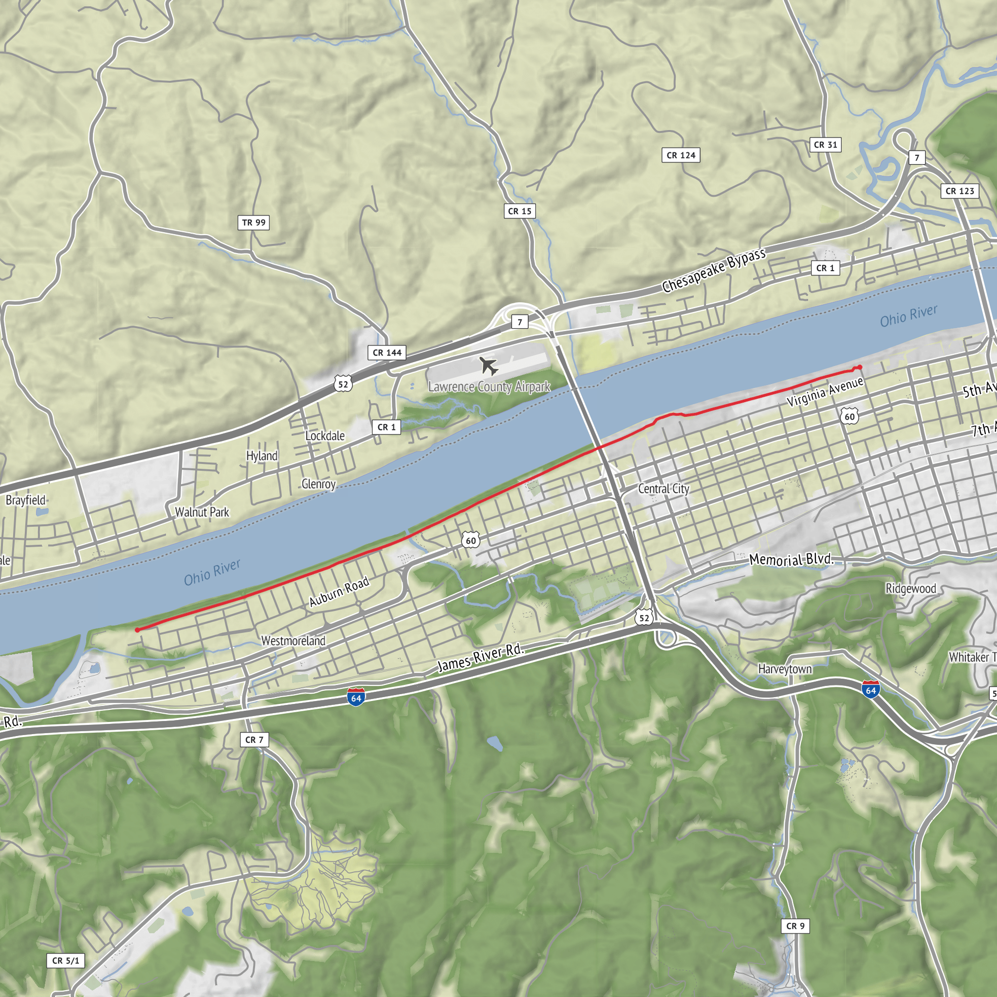 Huntington Floodwall Trail mobile static map