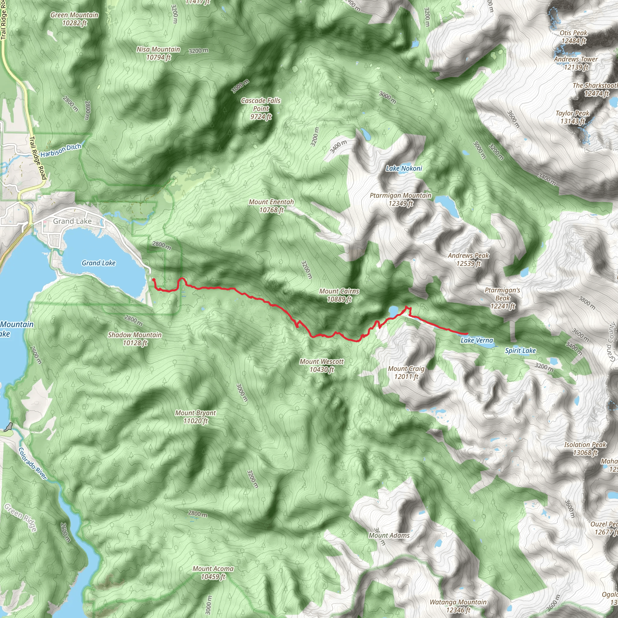 Lake Verna and Lone Pine Lake from Grand Lake mobile static map
