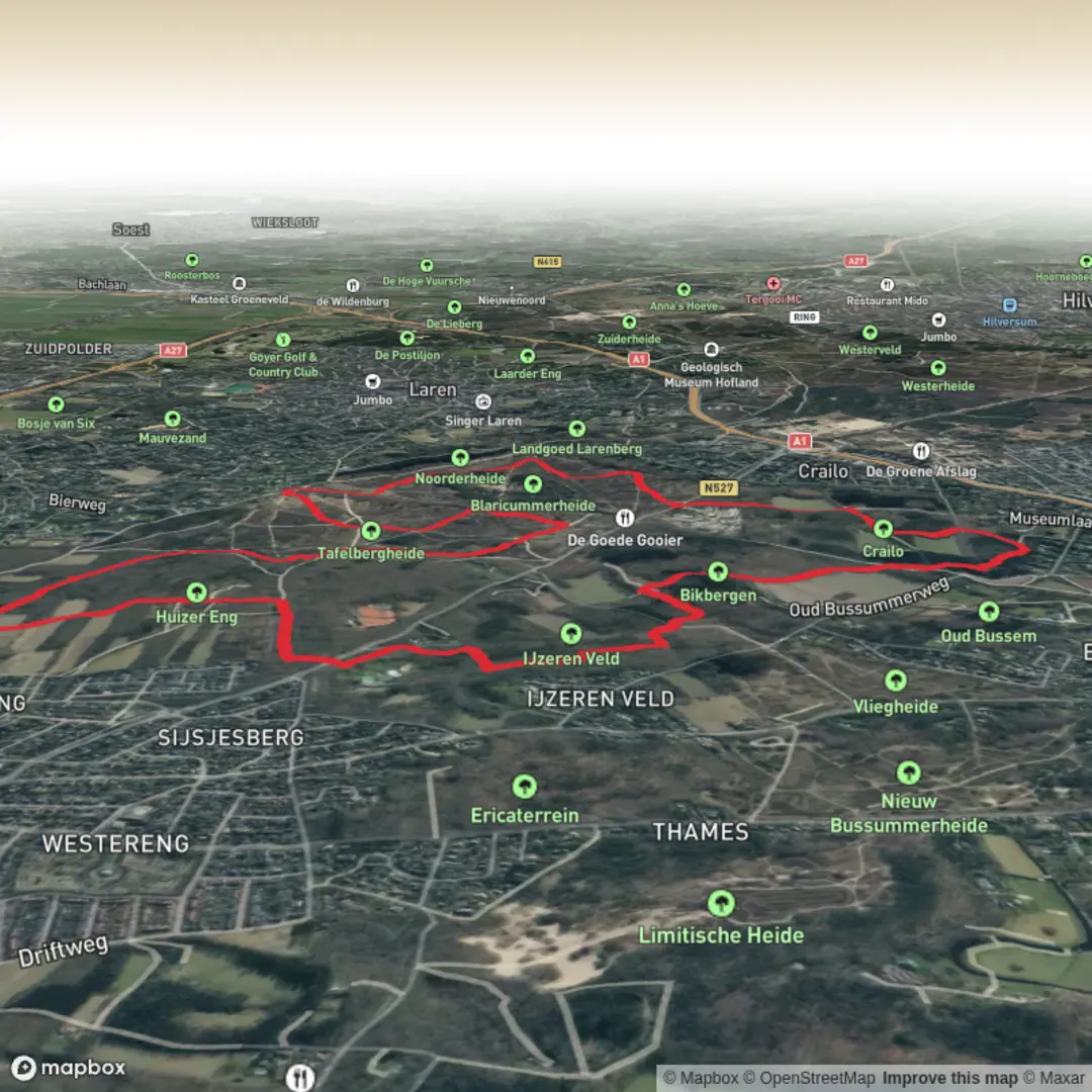 An image depicting the trail Wandeling Heide Blaricum and its surrounding area.