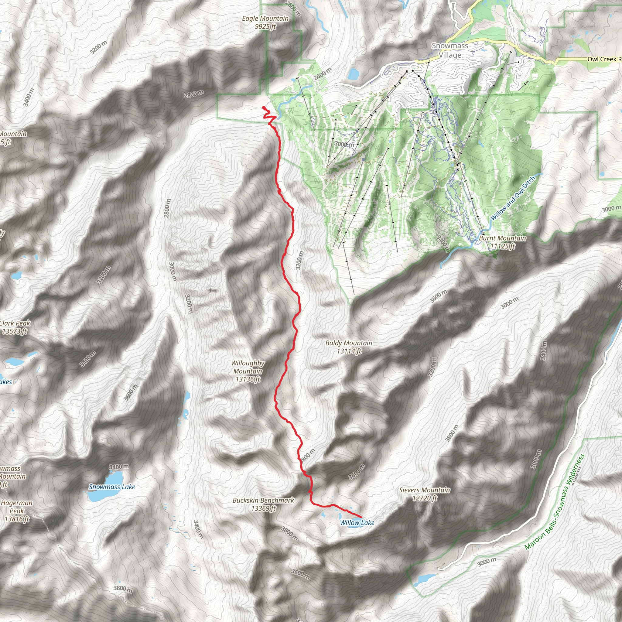 East Snowmass Trail to Willow Lake mobile static map