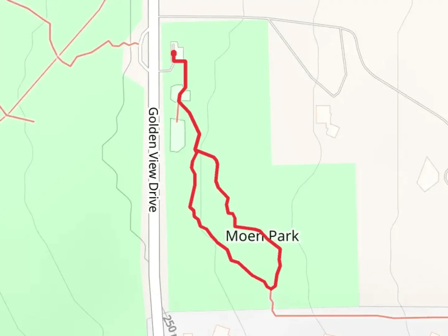 An image depicting the trail Moen Park Loop and its surrounding area.