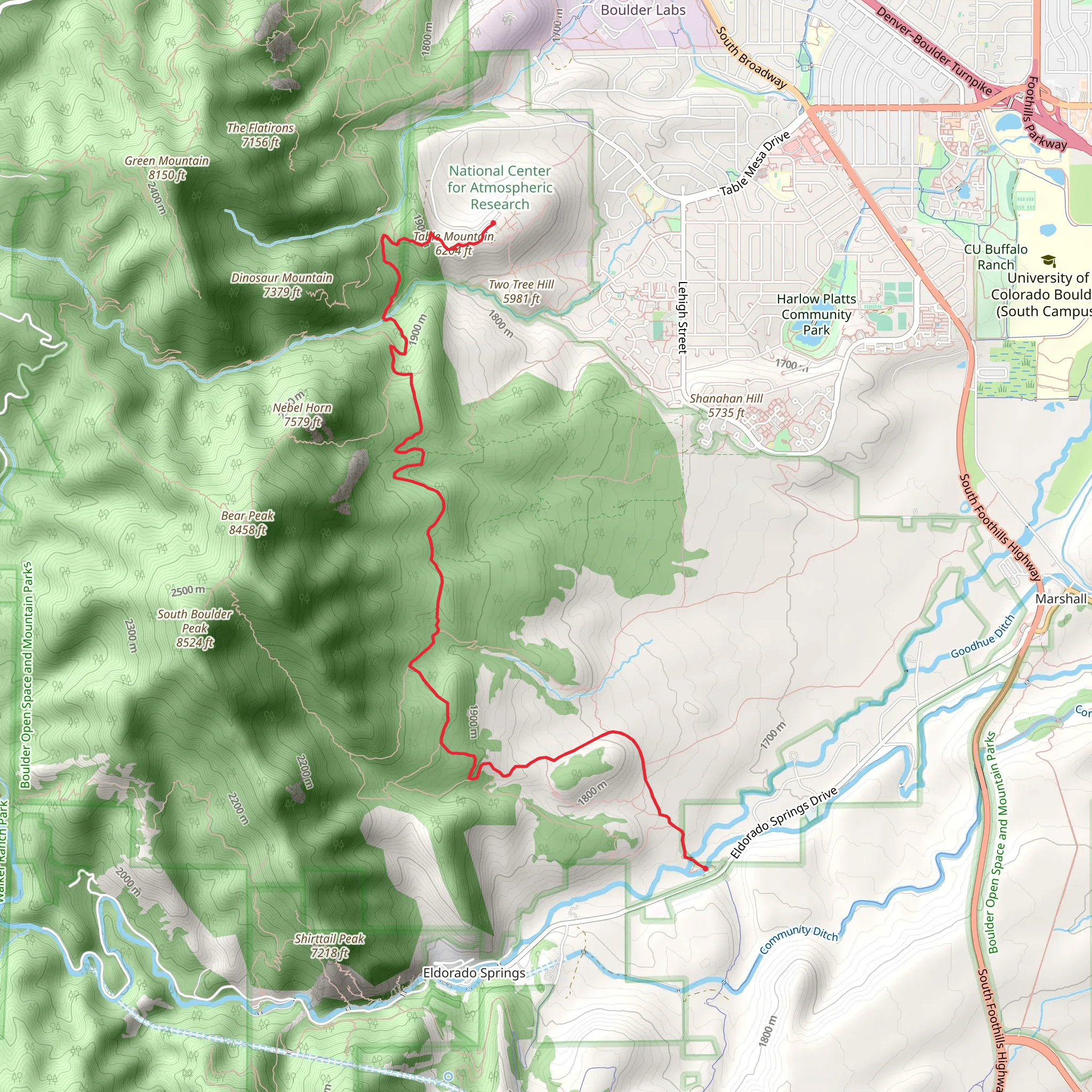 Table Mountain via Mesa Trail Point to Point mobile static map