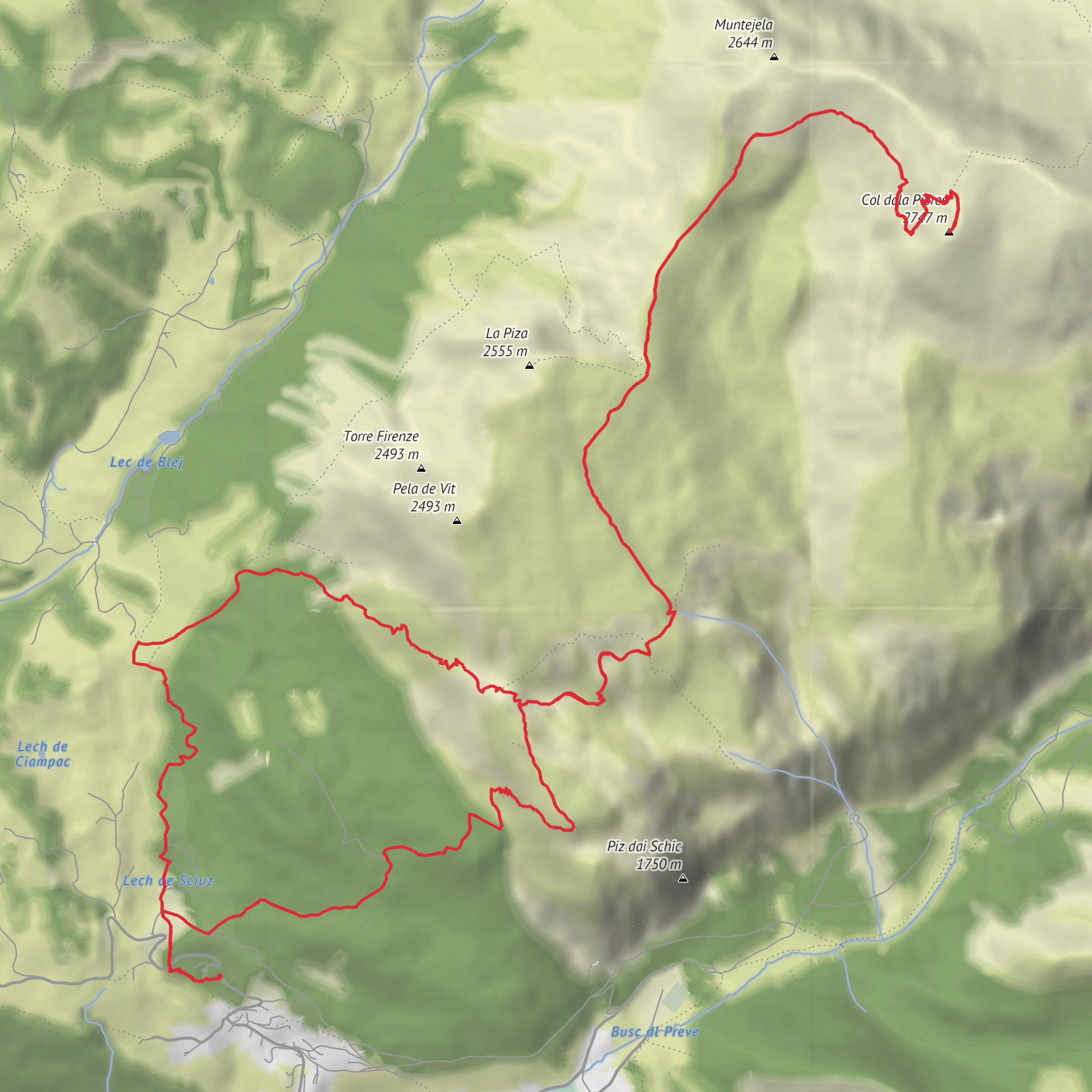 Hike 16 -Daunëi__Forcella_San_Silvestro__Furcela_dla_Piza__Col_dala_Piëres mobile static map