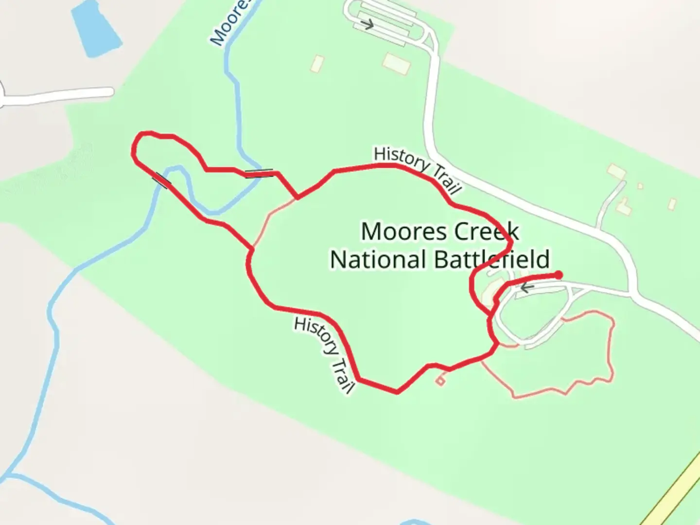 An image depicting the trail Moores Creek National Battlefield Loop and its surrounding area.