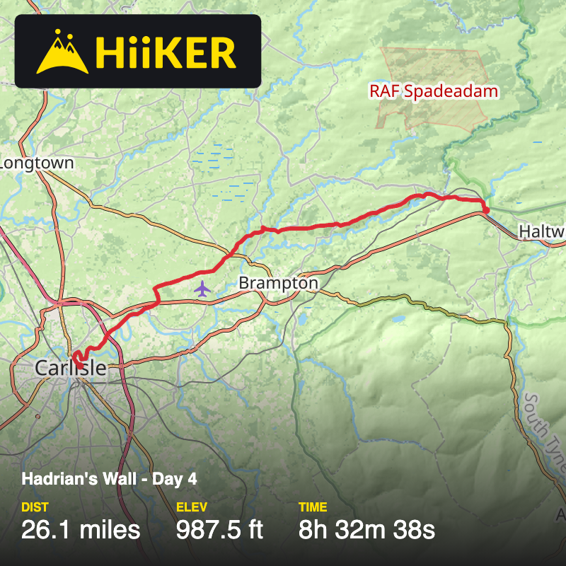A map preview of the recording Hadrian's Wall - Day 4.
