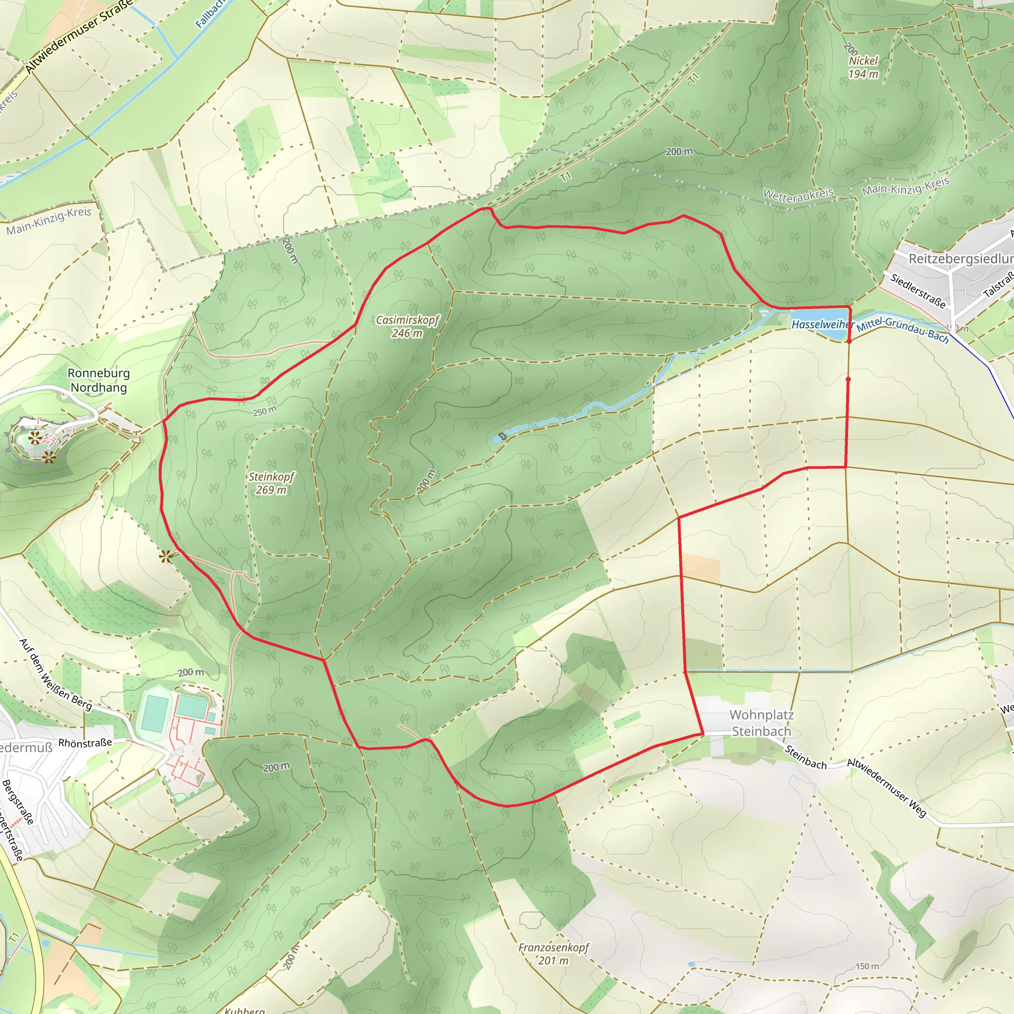 Hasselweiher via Wanderwege im Ronneburger Wald mobile static map