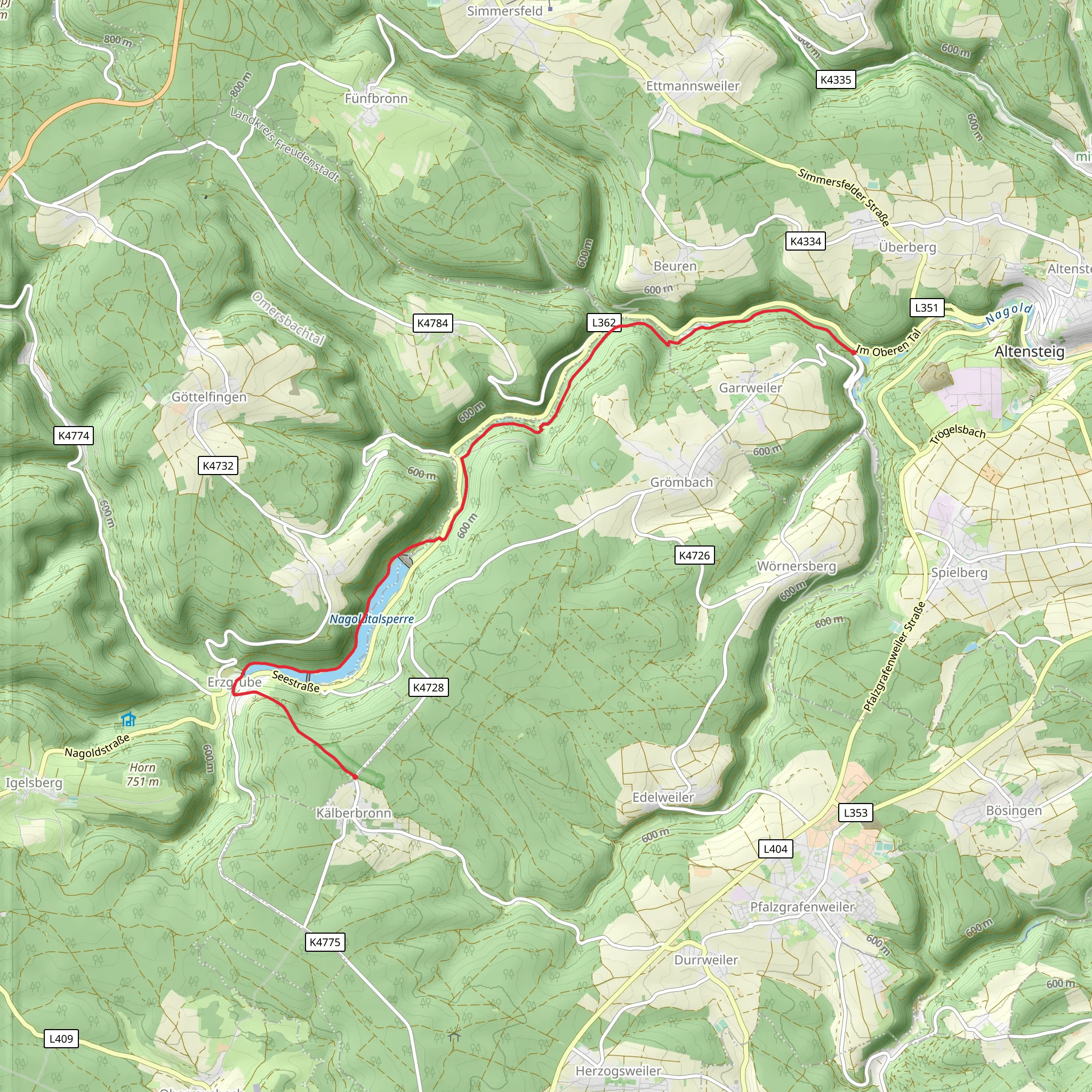 Nagoldtalsperre via Heimatrunde and Beim Kirgisssteg mobile static map