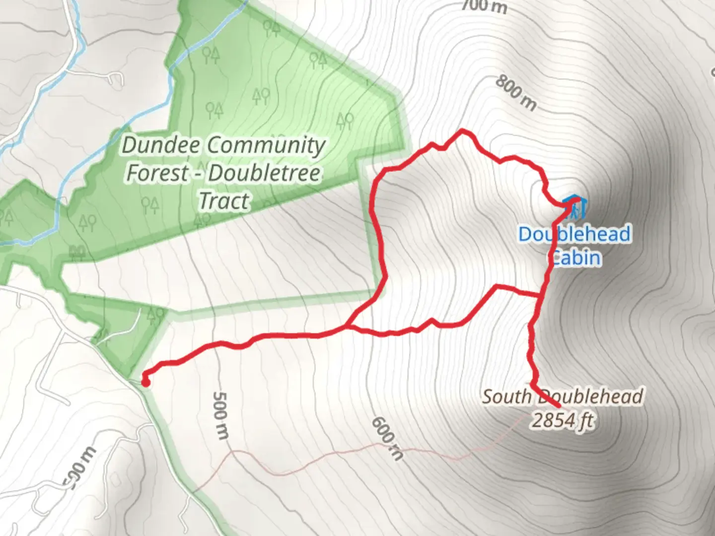 An image depicting the trail North Doublehead and South Doublehead Loop and its surrounding area.