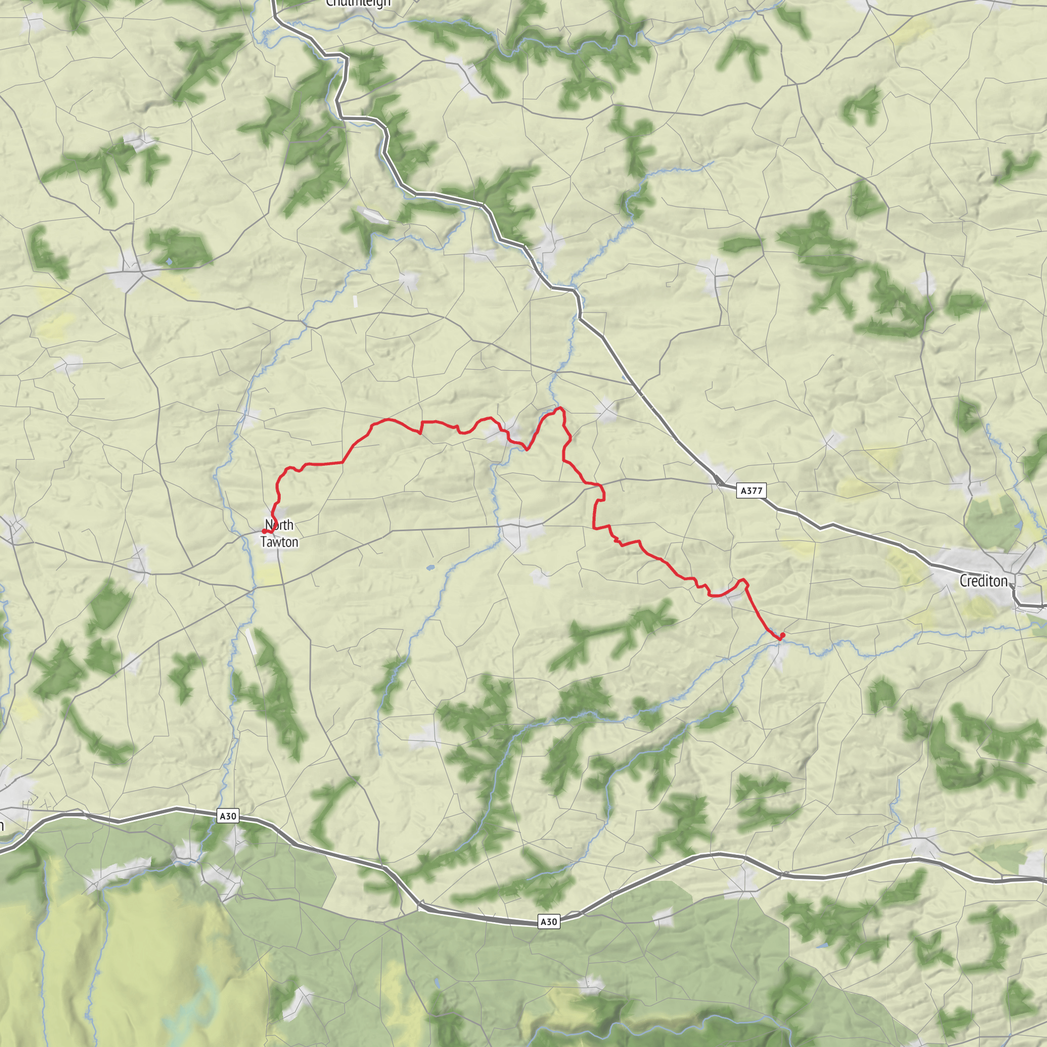 North Tawton to Yeoford mobile static map