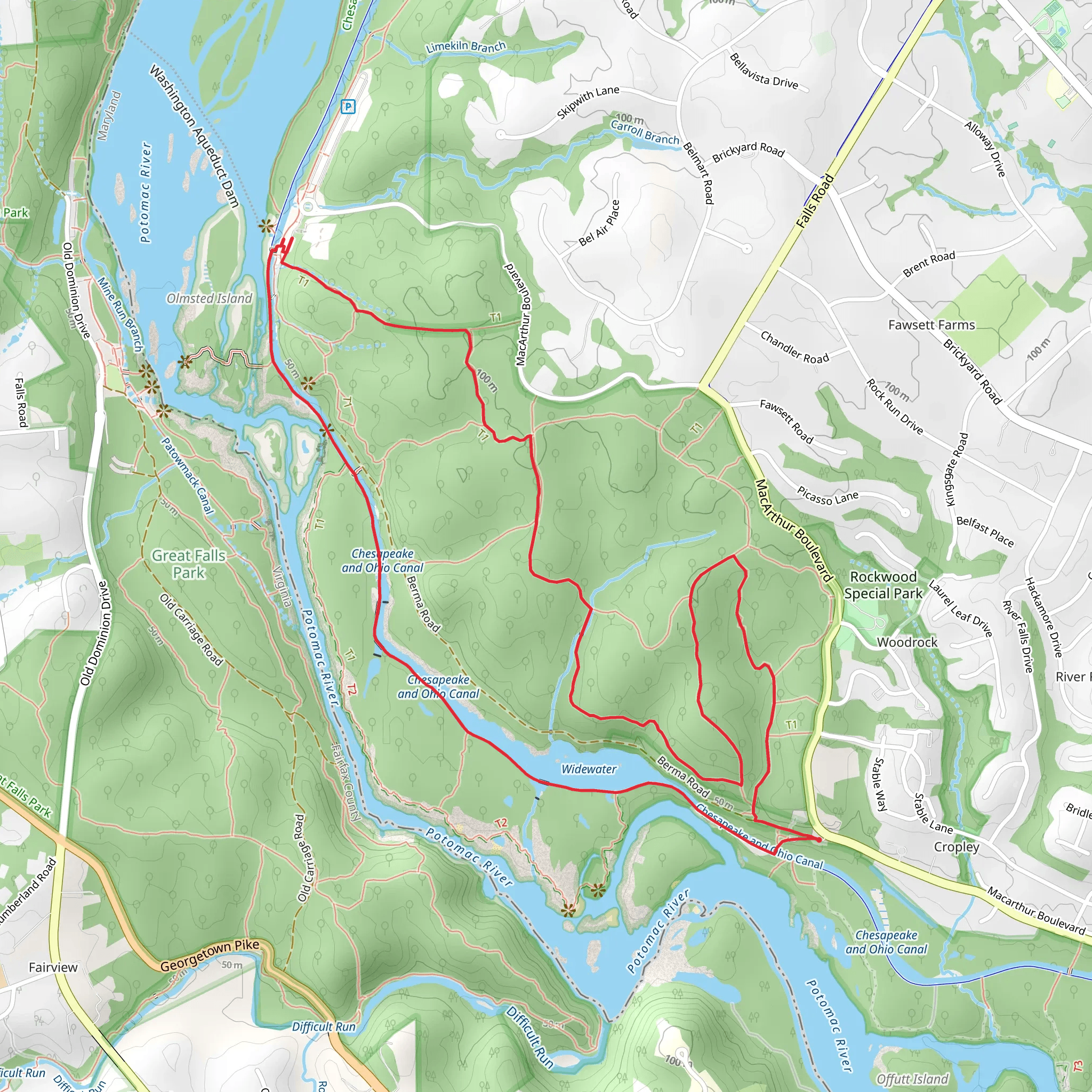 Valley, Gold Mine and Chesapeake and Ohio Canal Loop Trail mobile static map