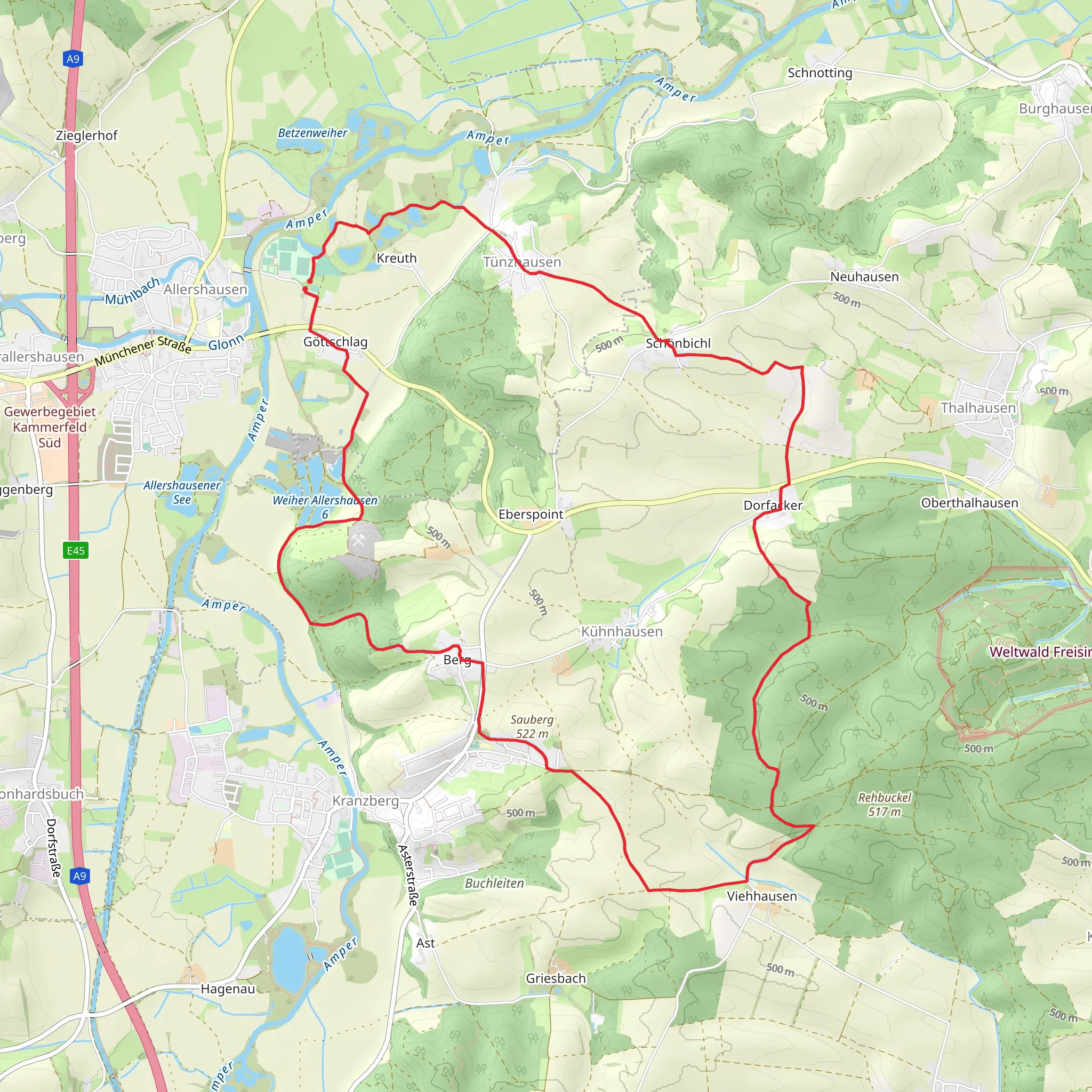 Abschnittswall, Sauberg and Tunzhausen Loop mobile static map