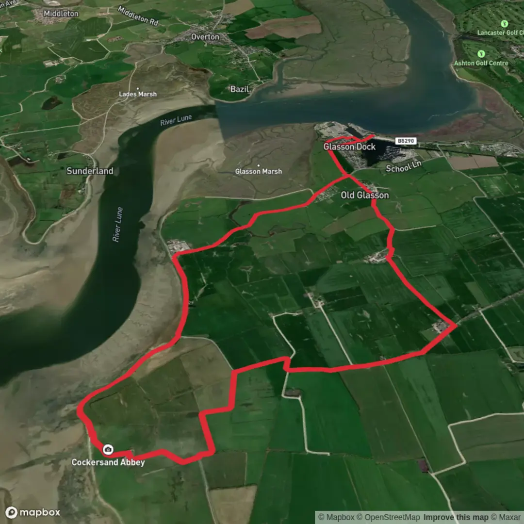 An image depicting the trail Cockersand Abbey from Glasson Dock and its surrounding area.