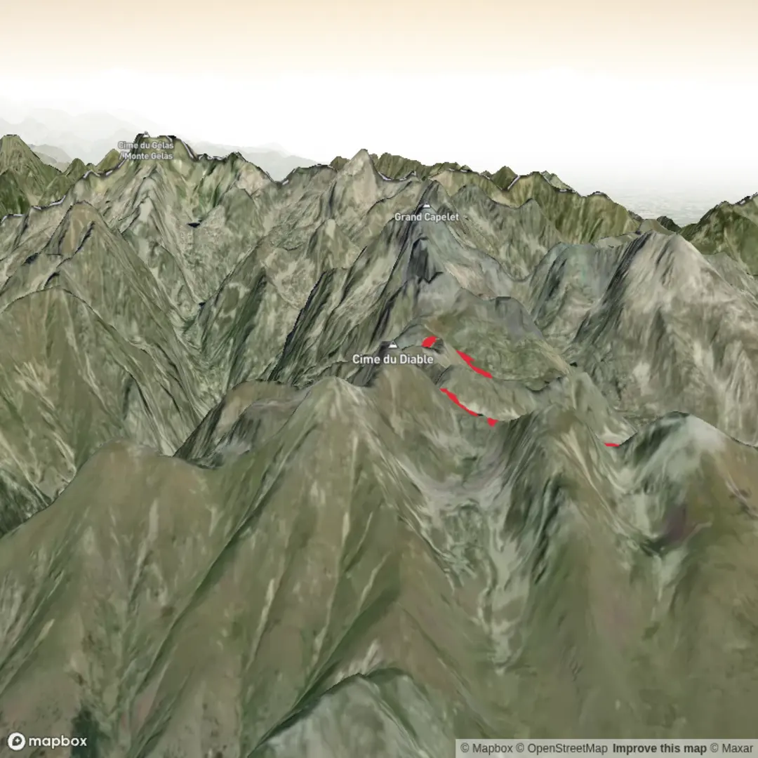 An image depicting the trail Randonnée refuge merveille boucle and its surrounding area.