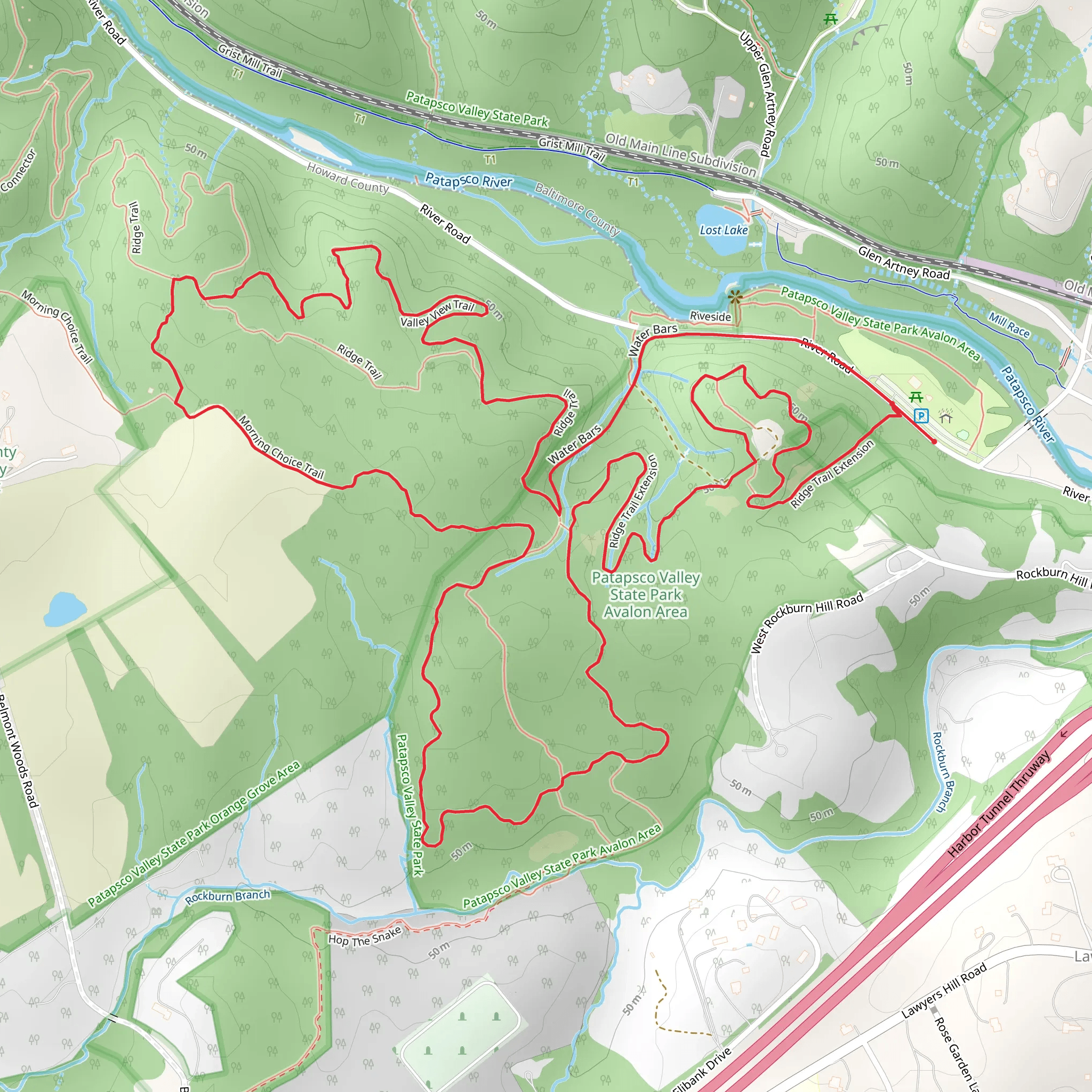 Ridge Trail Extension, Rockburn Branch and Valley View Loop Trail mobile static map