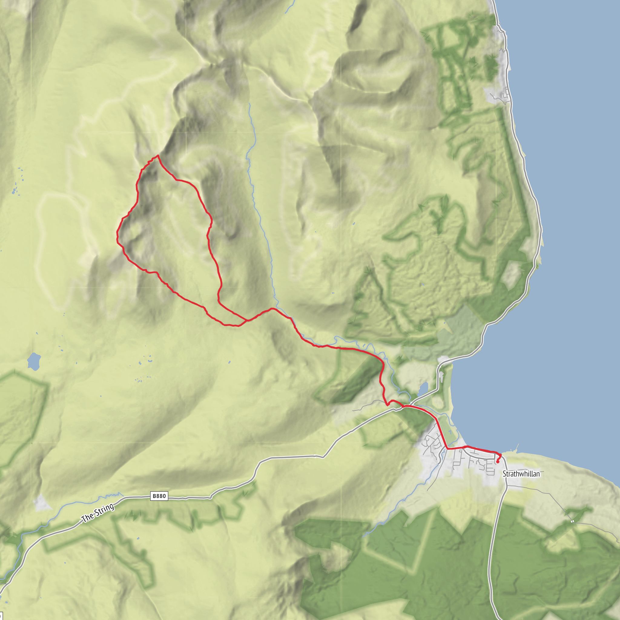 Ben Nuis, Beinn Tarsuinn, Beinn a' Chliabhain and Cnoc Breac Loop from Brodick Bay mobile static map