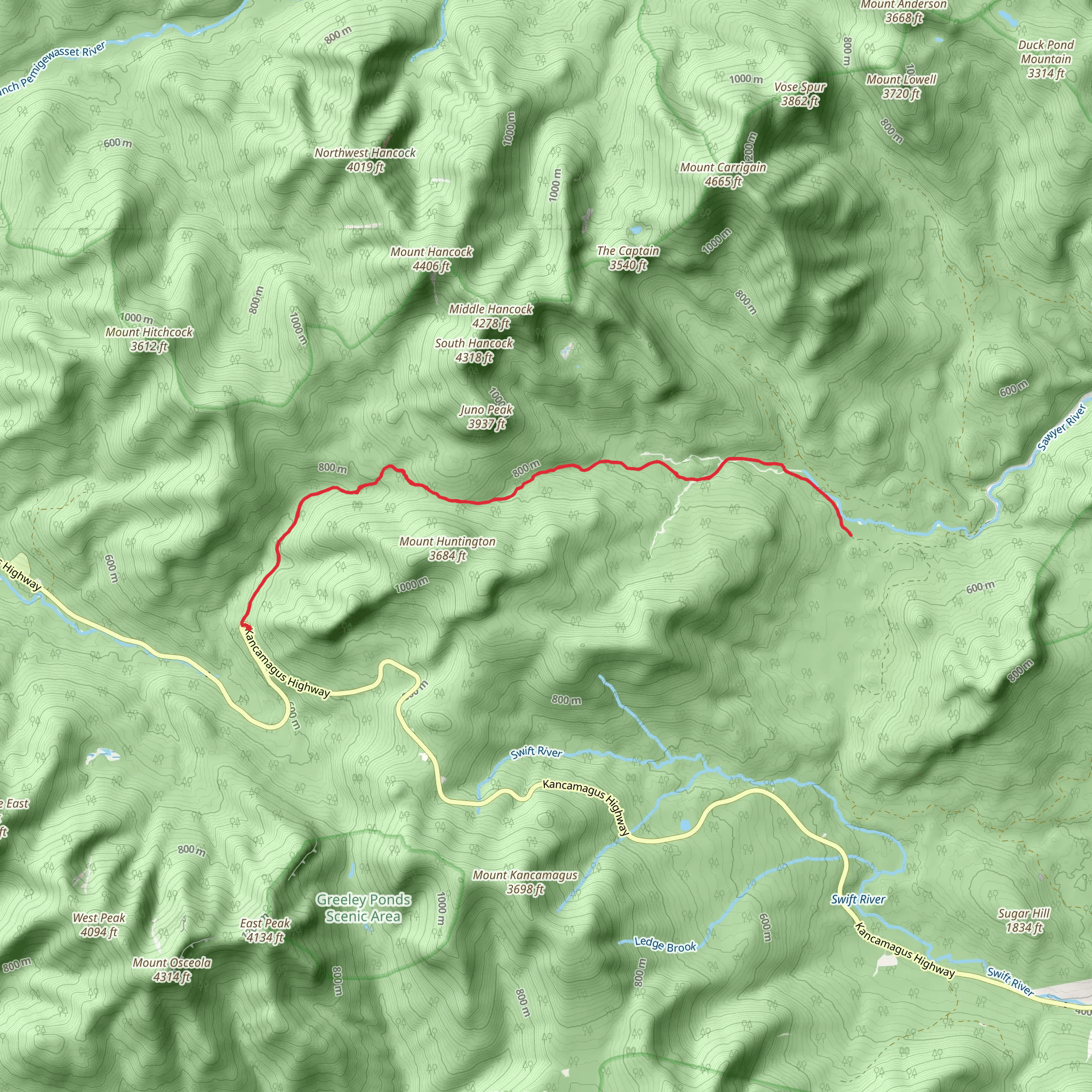Hancock Notch Trail Out and Back mobile static map